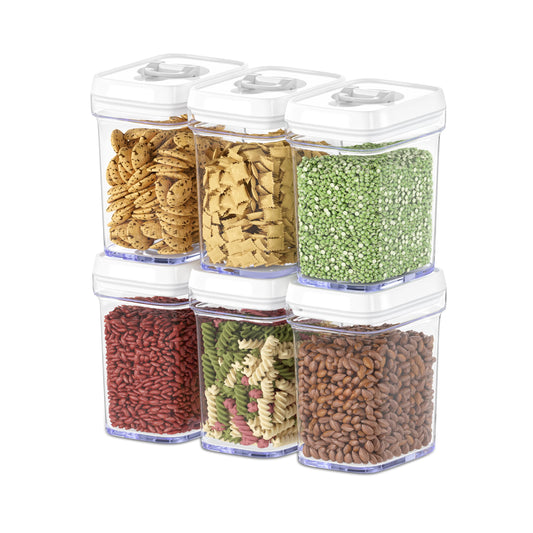 DWËLLZA KITCHEN Airtight Food Storage Containers for Pantry With White Lids – 6 Pack - Clear Air Tight Kitchen Containers Pantry Organization and Storage - BPA-Free Plastic - Keeps Food Fresh & Dry