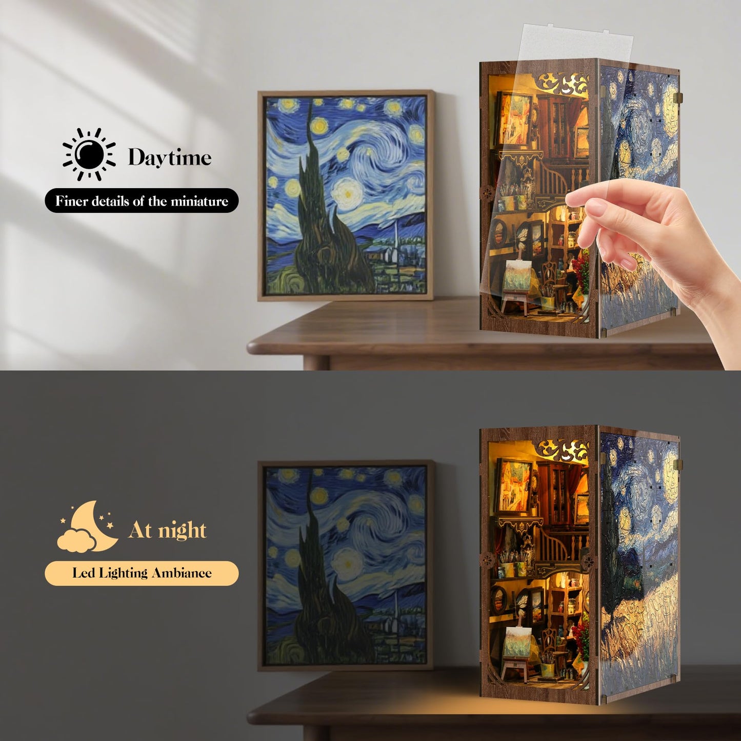 SUNNINO Book Nook Kit - DIY Miniature House Kit 3D Wooden Puzzles Doll House DIY Book Nook Kits for Adults Creative Gift for Teens and Friends
