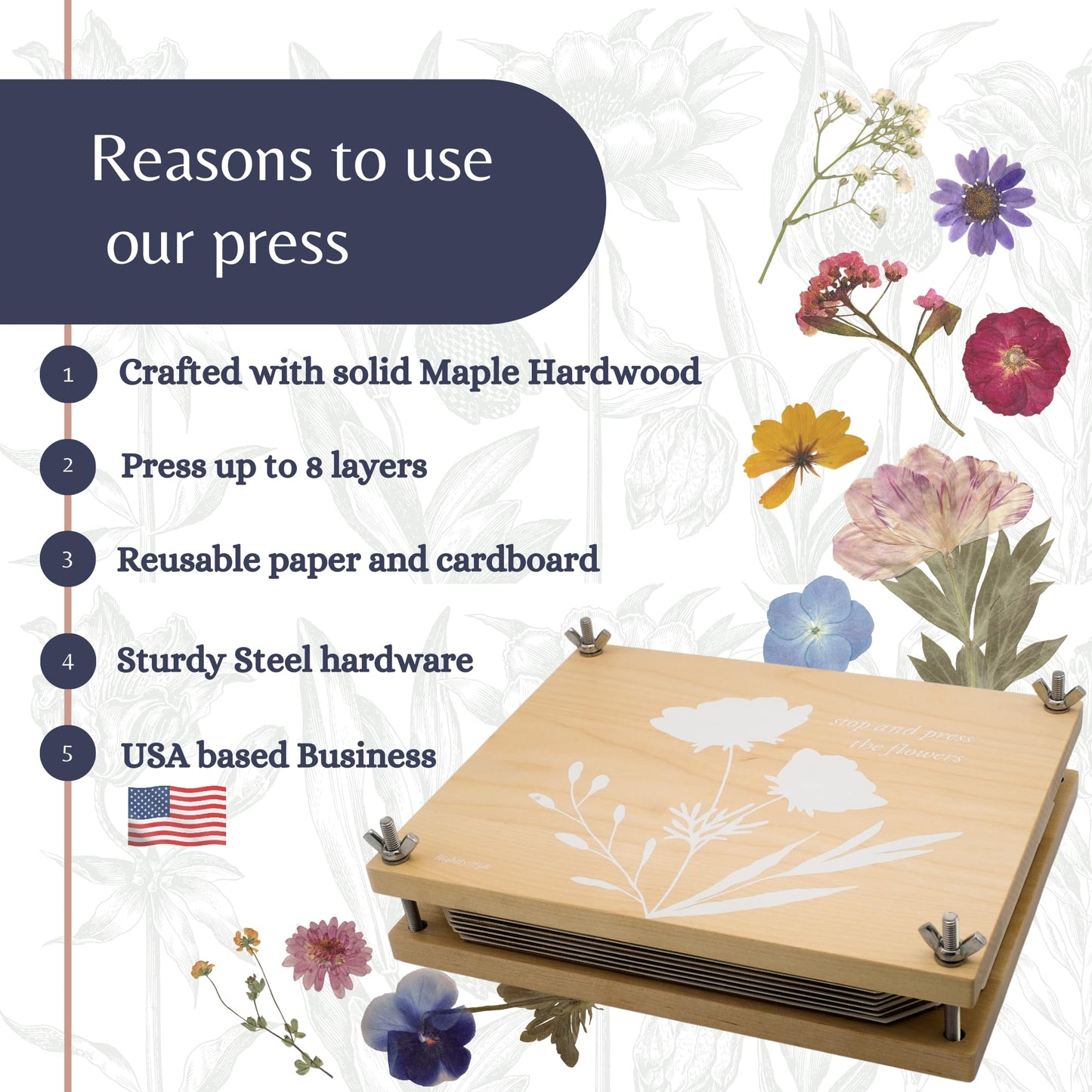 Rightly Wyld Hardwood Flower Press Kit | 8x10 in. Botanical Art Press | Up to 8 Layers | Adults & Kids | Giftable | Non-Foldable