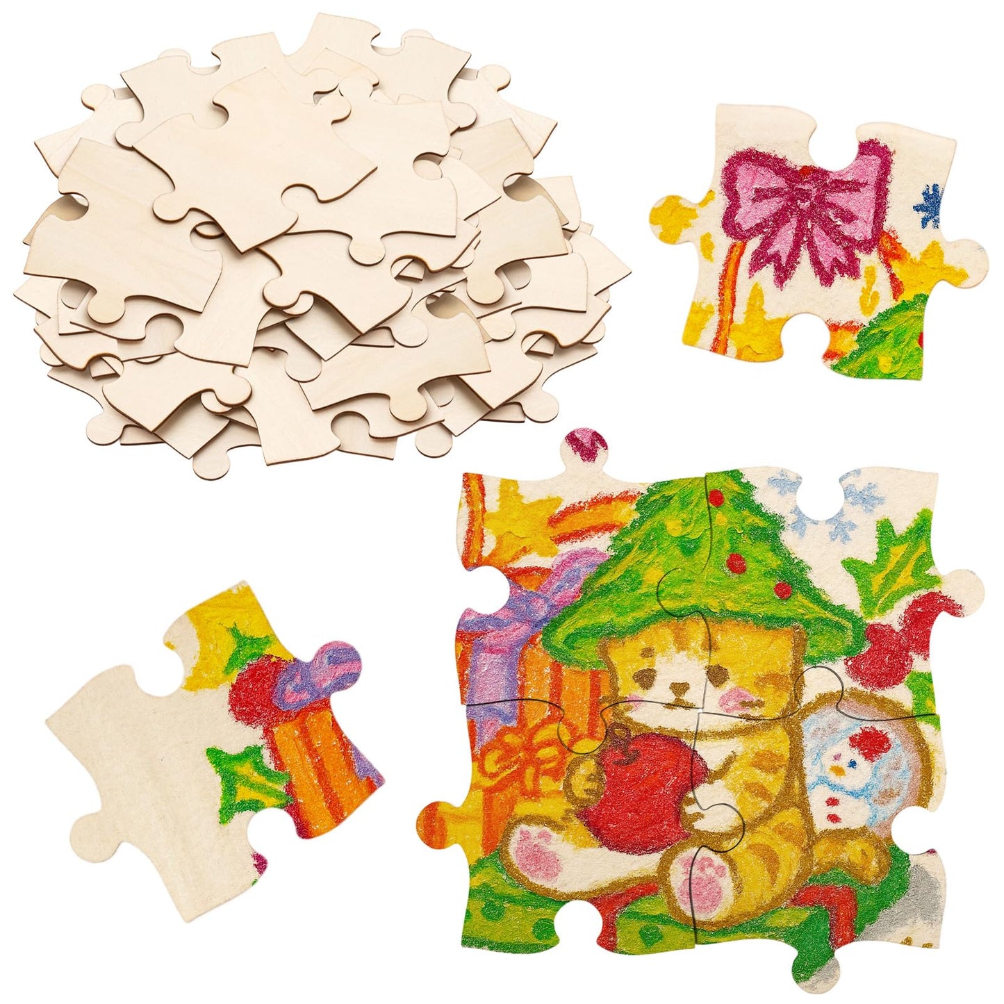 Seenelling 100 Pcs Blank Wooden Puzzle Pieces for Crafts 4x5 Inch DIY Make Your Own Puzzle to Draw on Unfinished Large Jigsaw Classroom Decor DIY Arts and Crafts Back to School Gift