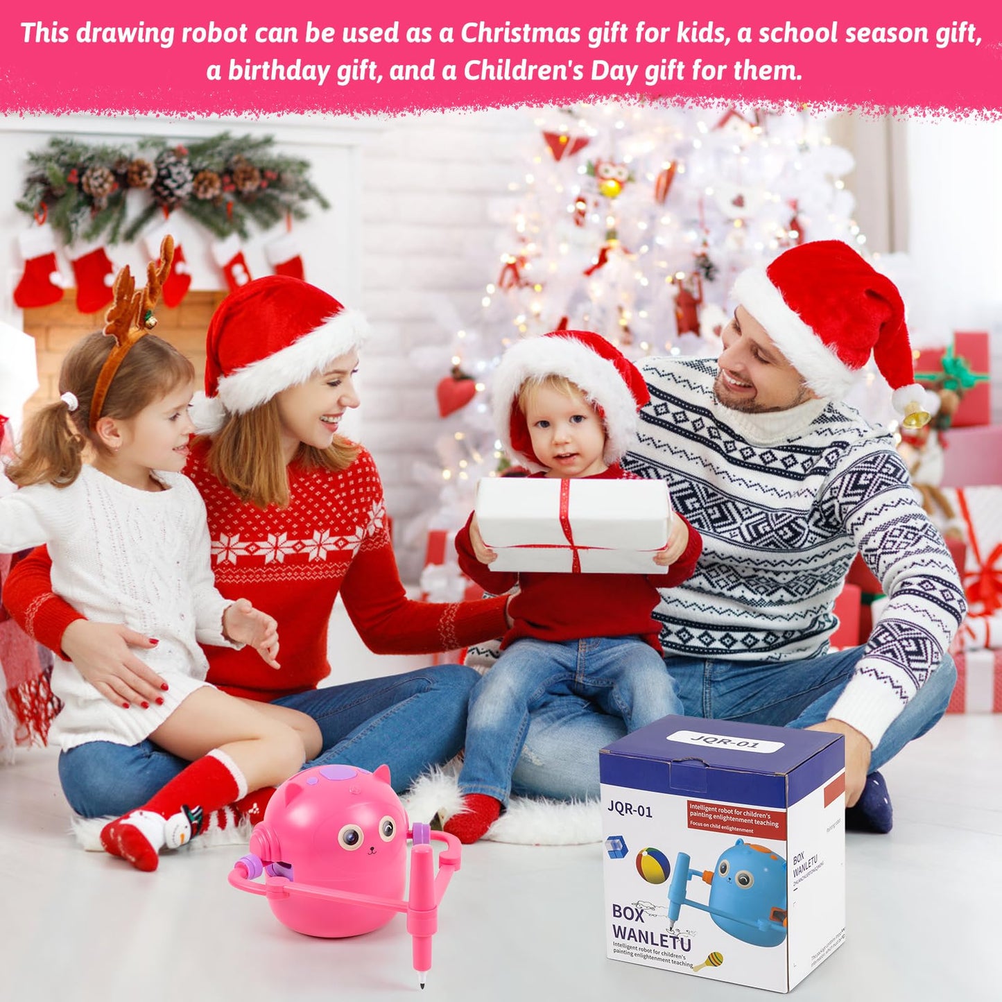 TREEFIA Drawing Robot for Kids, Interactive Educational Drawing Robot, Magic Painting Robot Toy with 100 Word Cards & 16 Color Pens for Girls and Boys Age 3+ (Pink)