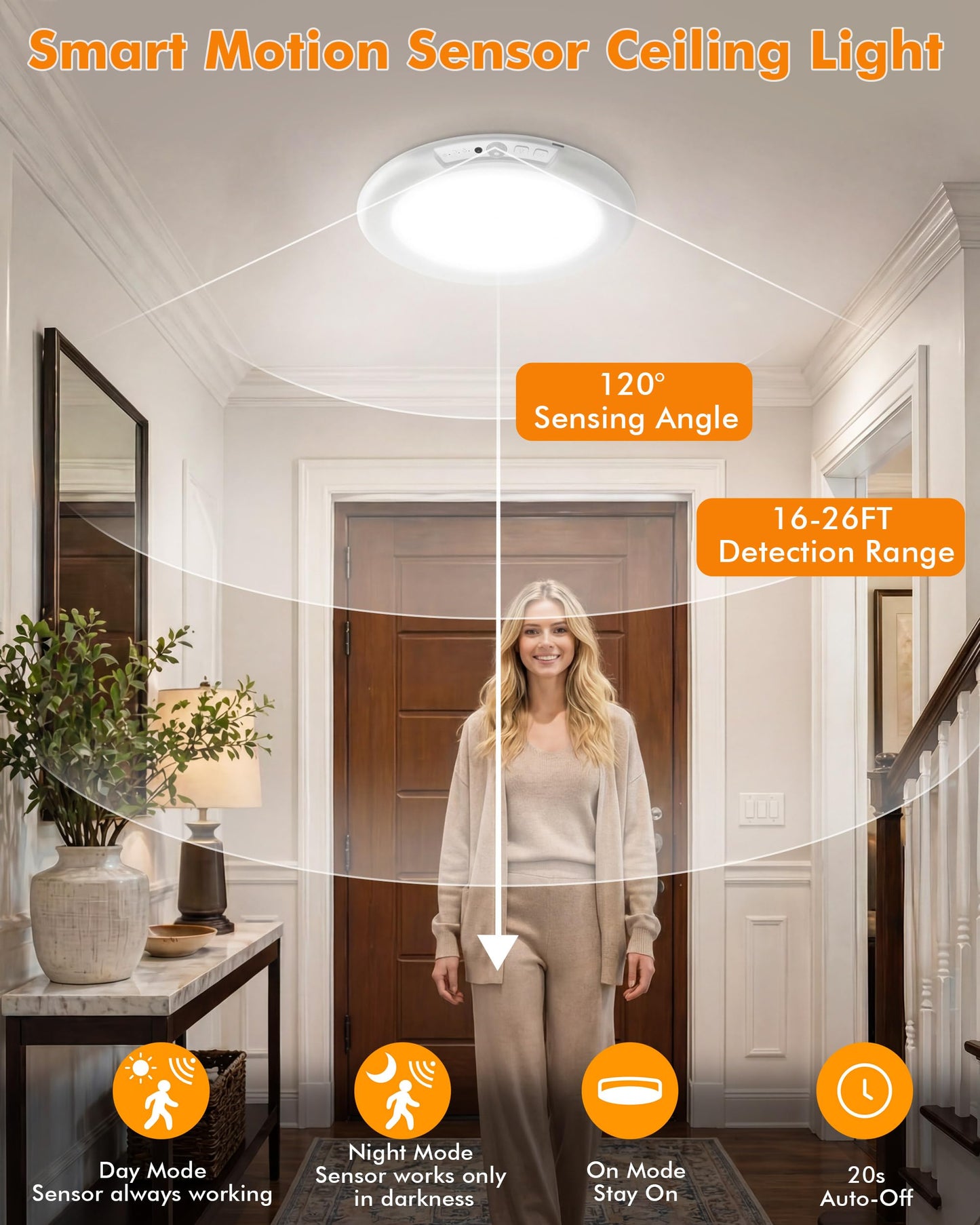 Rechargeable Ceiling Light 4 Pack, Magnetic Motion Sensor Ceiling Lights with Remote, Wireless Dimmable Closet Light Battery Operated, LED Ceiling Light for Bathroom Hallway Pantry Shed Porch Stairs