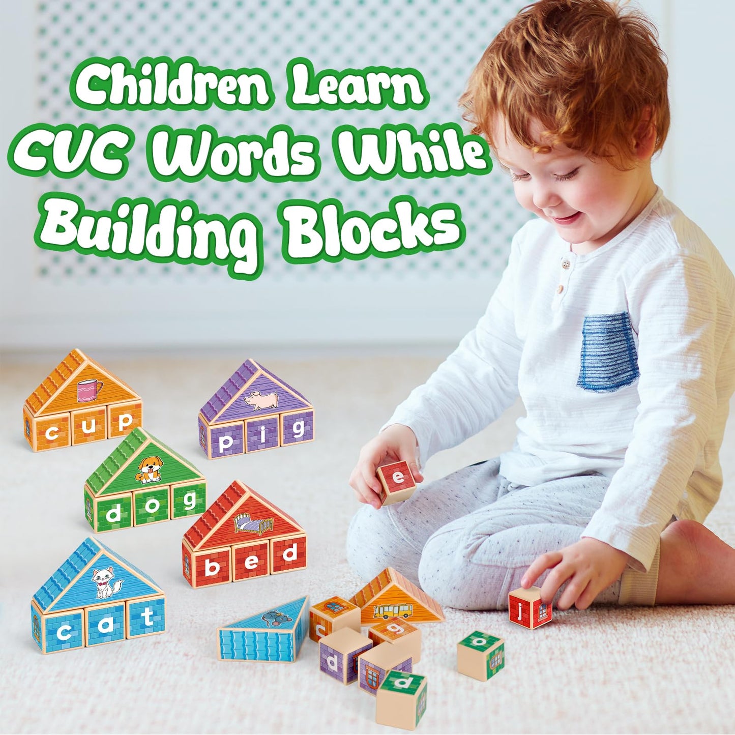 Kasfalci CVC Word Games,Phonics Games for Kids Toddlers,Speech Therapy Toys,Wooden Alphabet Letter Blocks,Site Words,Learn to Read Reading Learning Spelling Games for Preschool Kindergarten Classroom