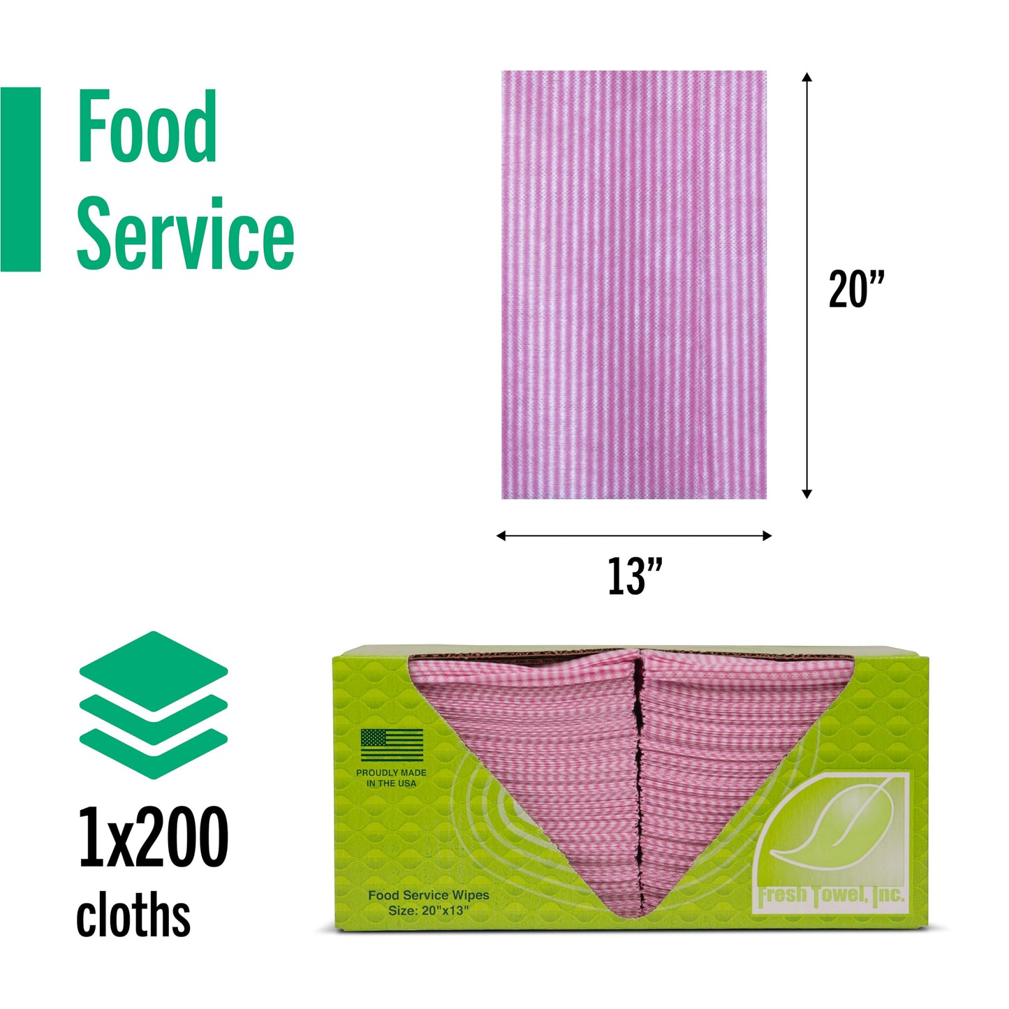 Fresh Towel Foodservice Reusable Paper Towels - 1/4 Fold, 13 x 20 inches - Pink Straight Line Pattern (1 Case of 200) All Purpose Cleaning Towels
