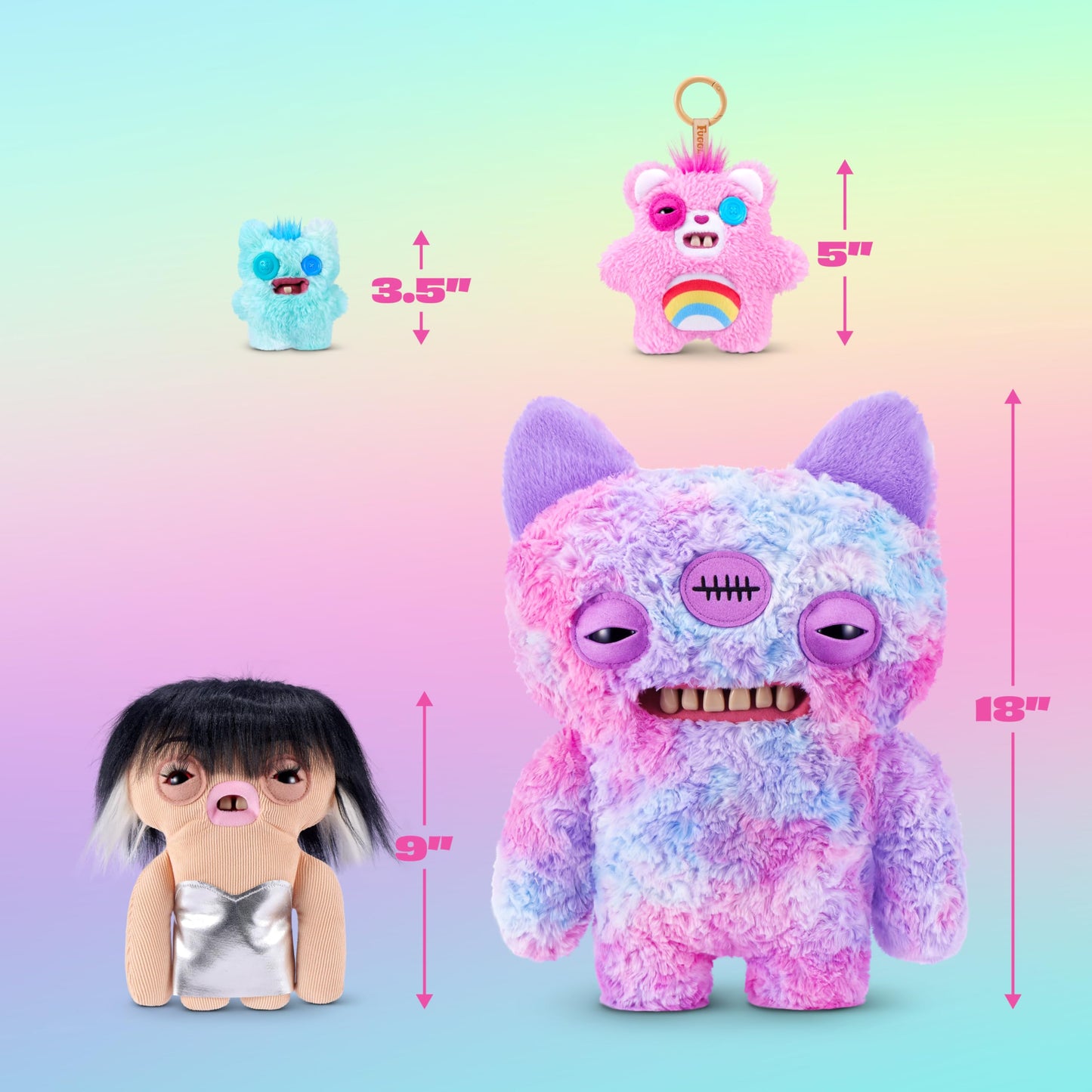 Fuggler Care Bear Keyring 5 Inch Plush Collectible Accessory (6 Pack) by ZURU Featuring Funny Ugly Monster Design with Clip-On Key Ring, Perfect for Bags, Backpacks, and Fans
