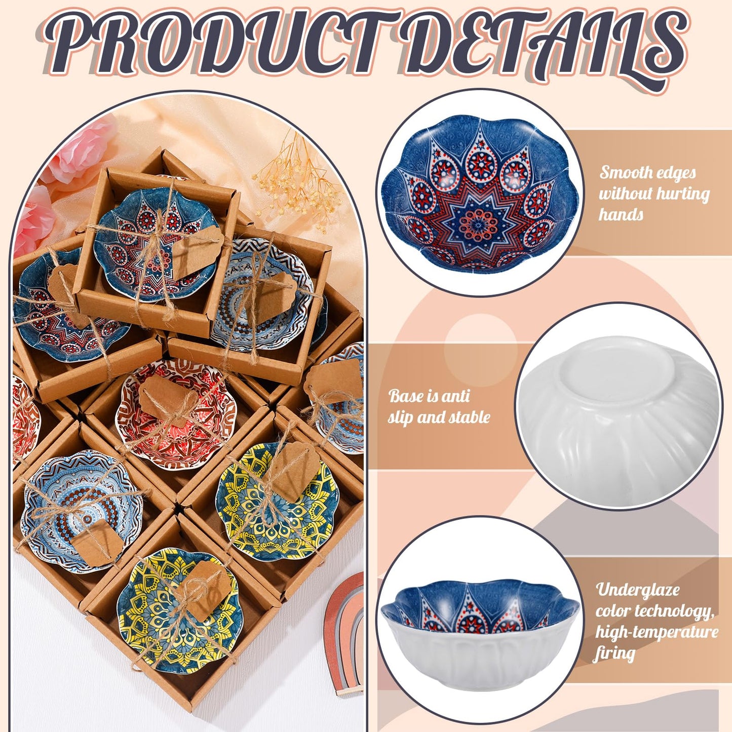 Yoande Wedding Favors for Guests Bulk 3.3 Inches Small Ceramic Bowl Mexican Salsa Bowl Dipping Boho Pottery Dishes for Bridal Shower Mexican Style Gifts Rustic Souvenirs (24 Pcs)