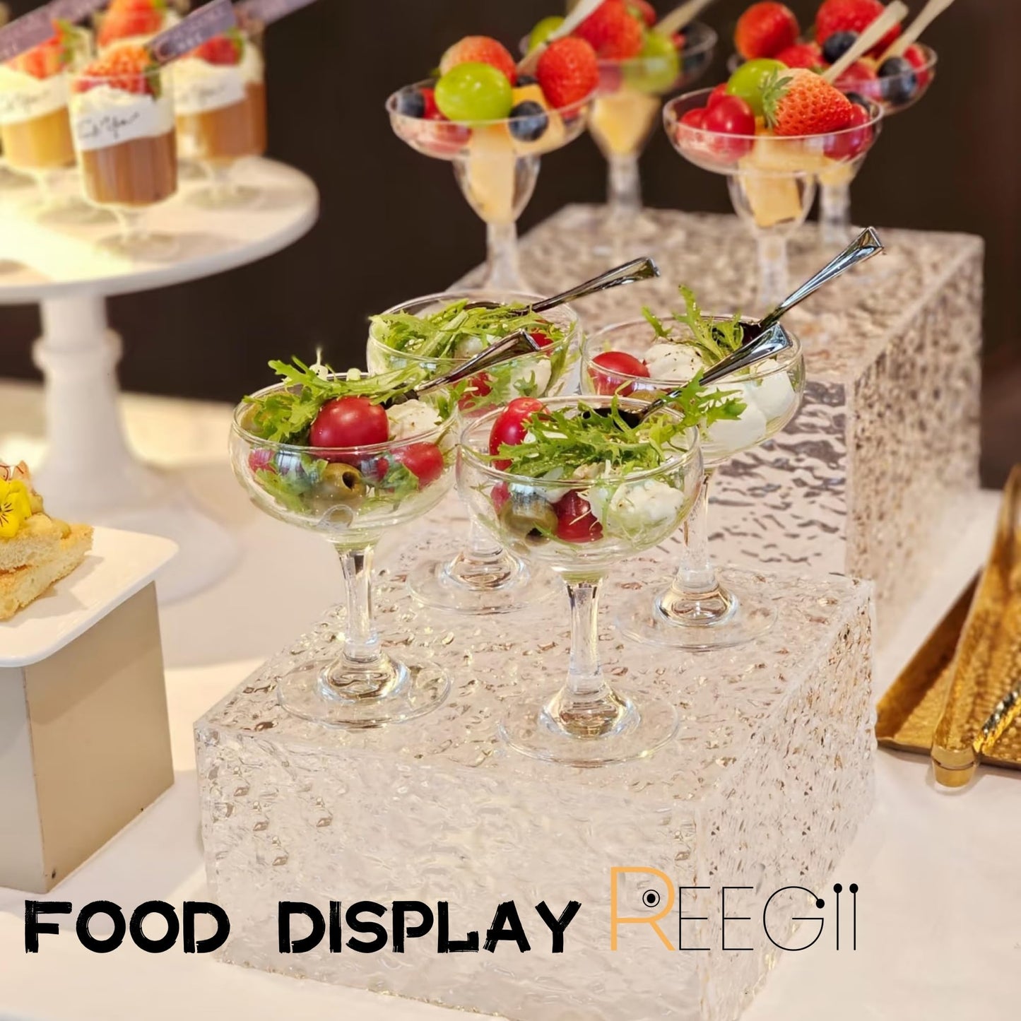 8PCS Buffet Risers Display Stands with 8PCS Mini Signs,Acrylic Cube Display Risers with Hollow Bottom, 2Sets (6, 6.5, 7, 8)" (Transparent, 2 Sets ( 6'',6.5'',7'',8'' ))