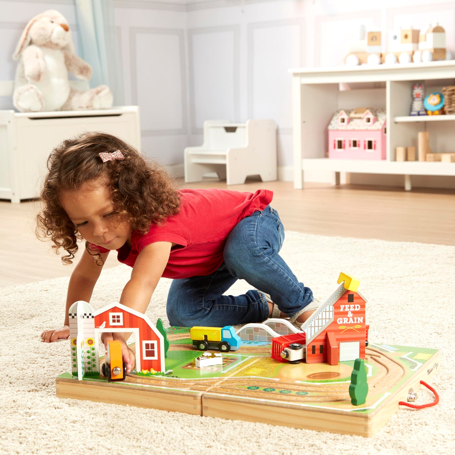 Melissa & Doug 17-Piece Wooden Take-Along Tabletop Farm, 4 Farm Vehicles, Play Pieces, Barn, Grain HouseTake-Along Pretend Play Toy Barn Toys for Toddlers Ages 1+