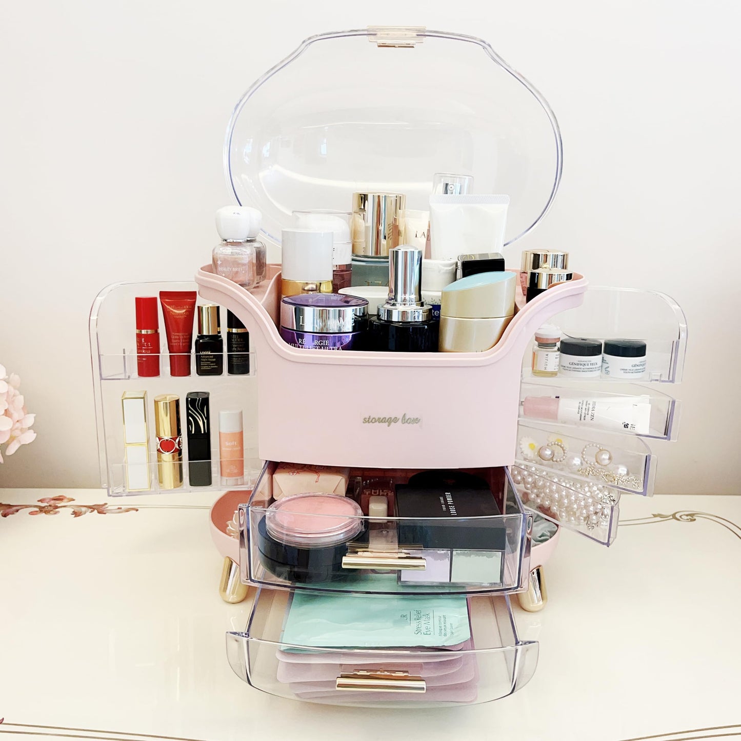 Omeily Upgrade Large Makeup Organizer Countertop Vanity Case Skin Care Cosmetic Storage Box Bathroom Counter Perfume Skincare Organizers Make Up Caddy Gift for Women Girls Clear Design Easy Visibility