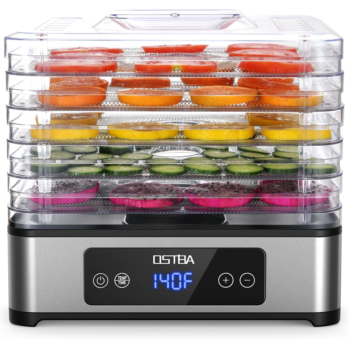 OSTBA Food Dehydrator, 5 Stainless Steel Trays, 48H Timer & Temp Control up to 160°F, 400W Food Dryer, Recipe Book for Jerky, Fruit, Meat, Vegetables, Herbs, BPA-Free