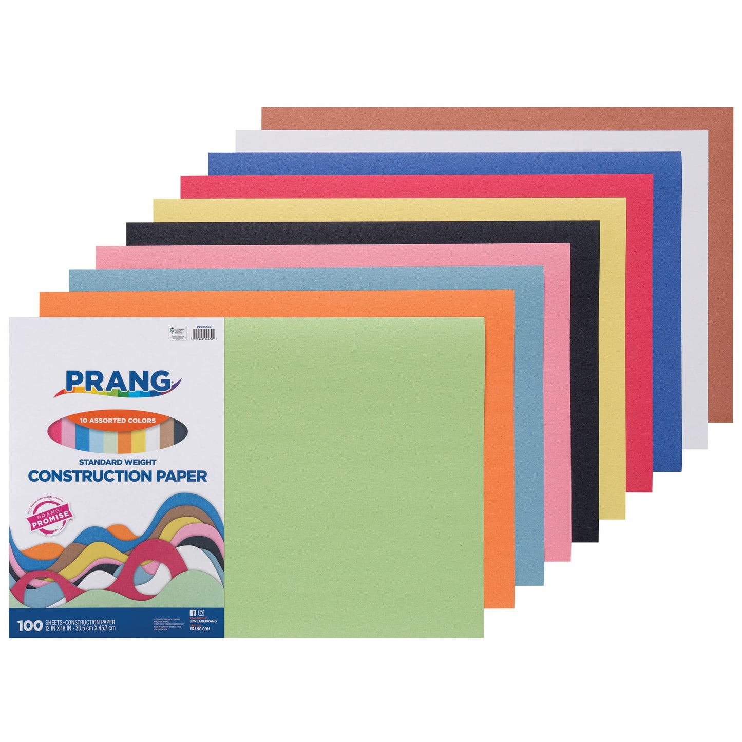 Pacon Rainbow Construction Paper, 12-Inchx18-Inch, Assorted 10 Colors, 100-Sheet (94460)