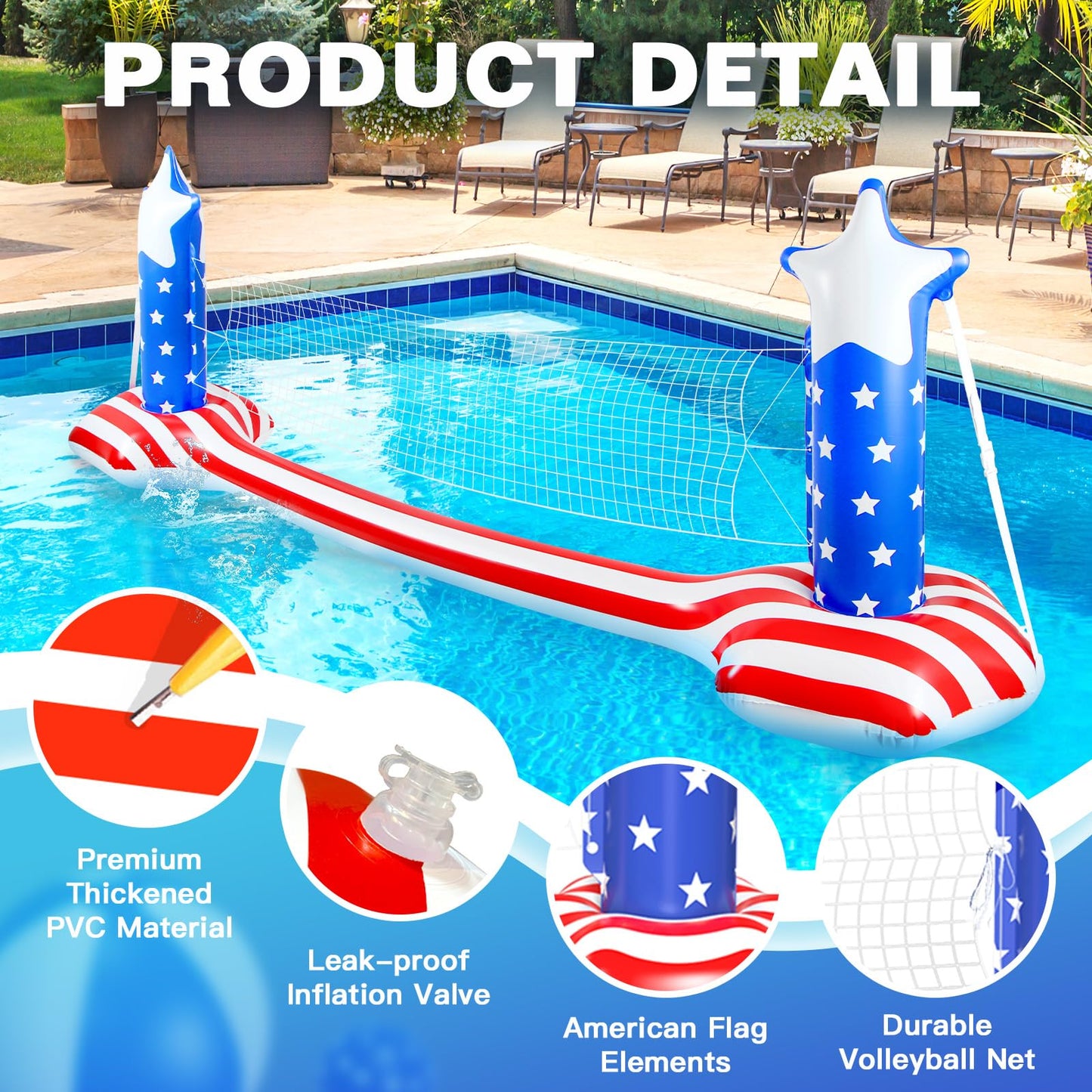 Inflatable Pool Volleyball Net Basketball Hoop 120 Inch Large PVC Pool Volleyball Court Toys Set with 2 Balls and 2 Weight Bags Summer Water Floats