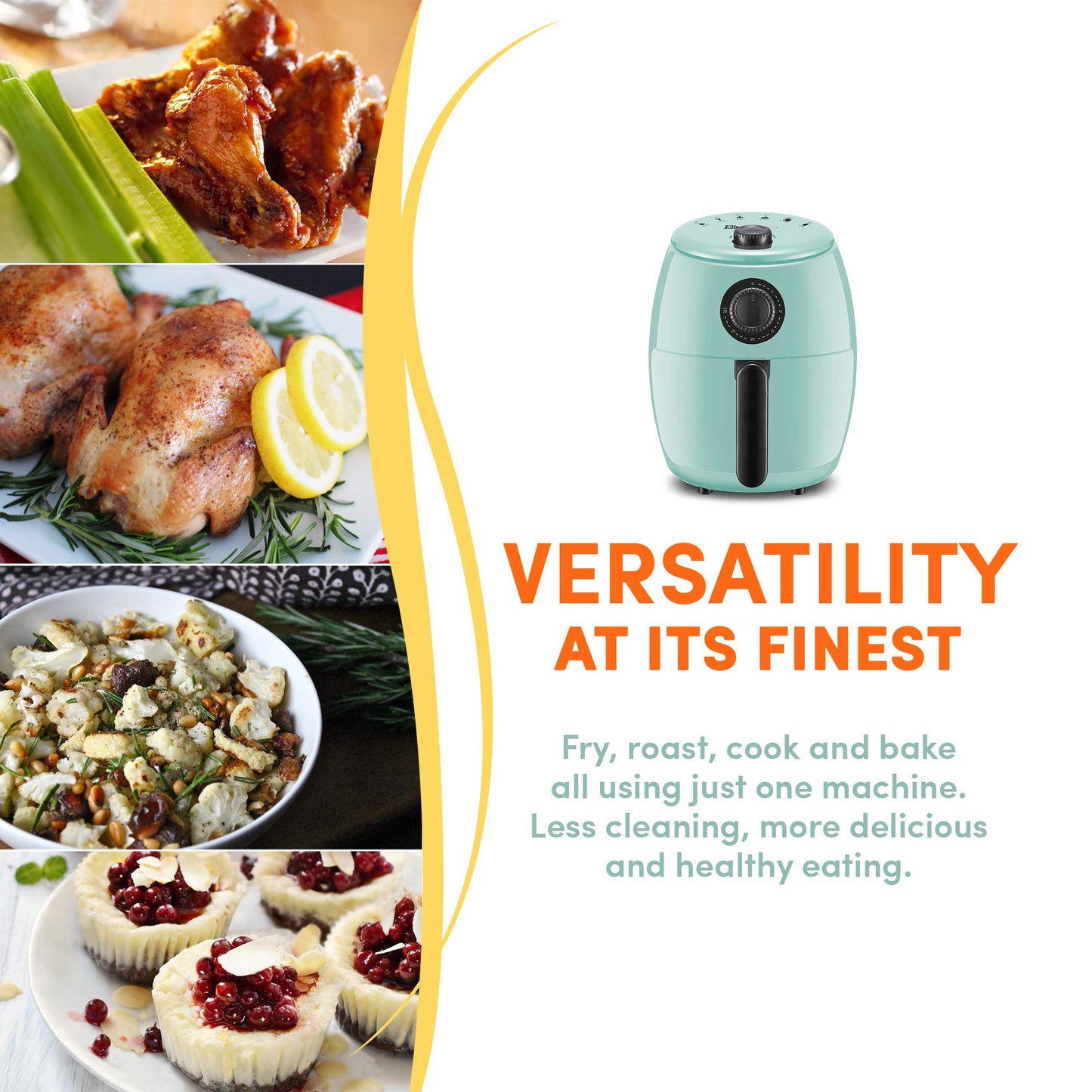Elite Gourmet EAF0201BLX Personal Compact Space Saving Electric Hot Air Fryer Oil-Less Healthy Cooker, Timer & Temperature Controls, 1000W, 2.1 Quart, Mint