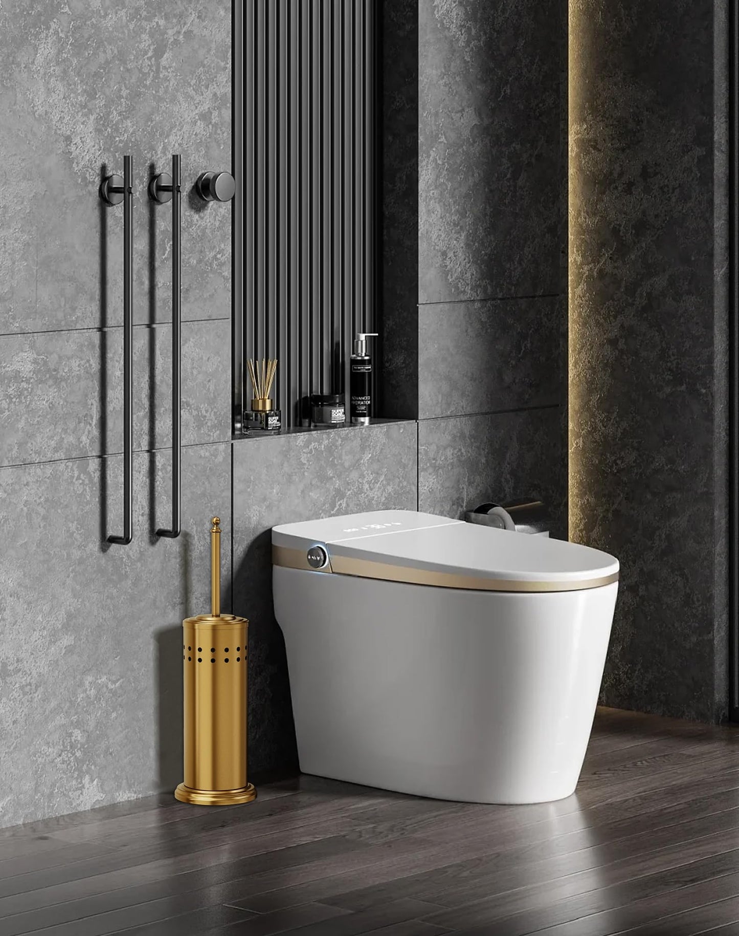 DOWRY Anti-Hand Off Toilet Plunger with Holder for Bathroom,Powerful Efficient Force Suction Cup,Heavy Duty, Deep Cleaning, Gold