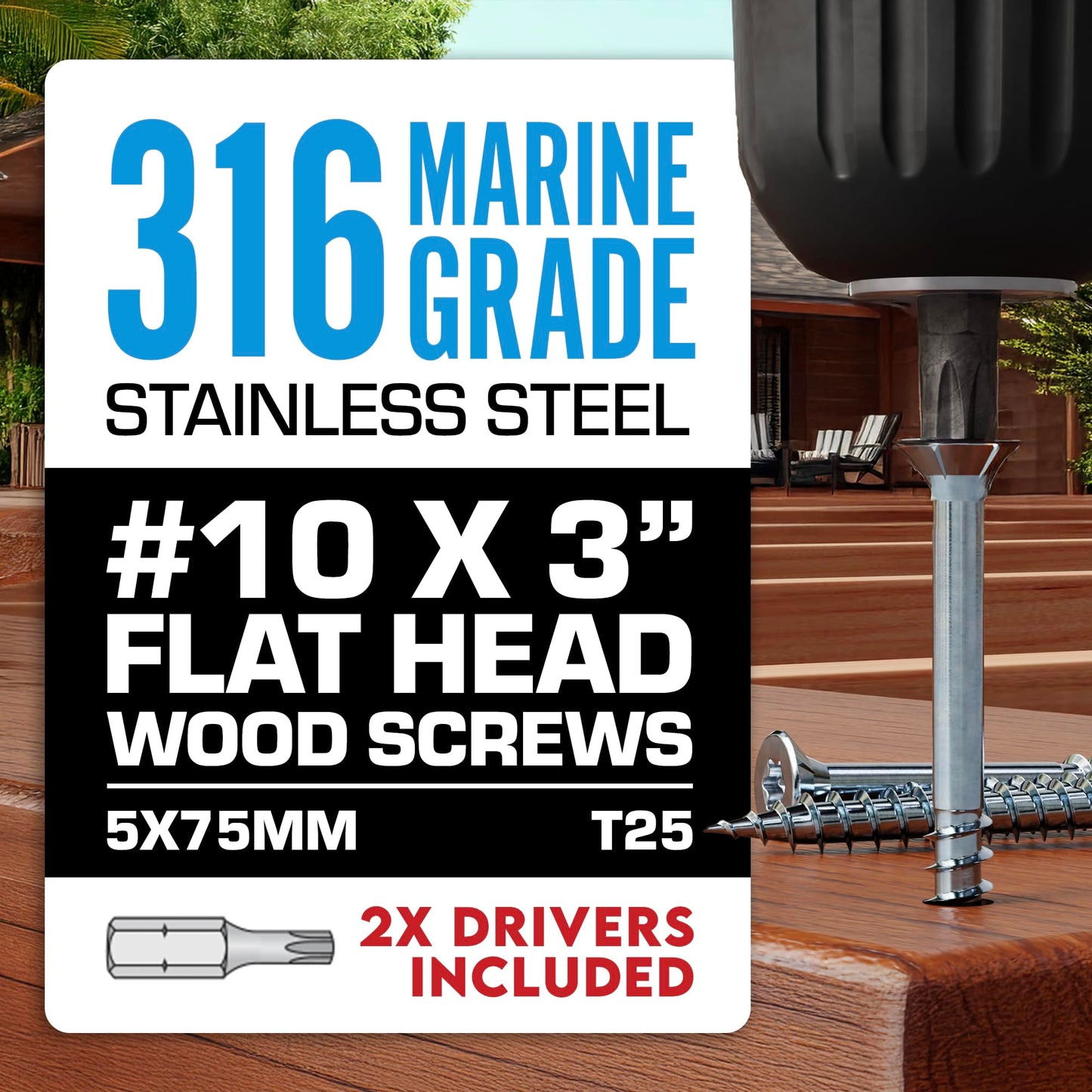 #10 x 3 Inch 316 Marine Grade Stainless Steel Wood Screws 350 Pack T25 Star Drive Type 17 Point for Docks, Decks, Jetties, Fences or Any Coastal Marine Construction by Eagle Claw Fasteners
