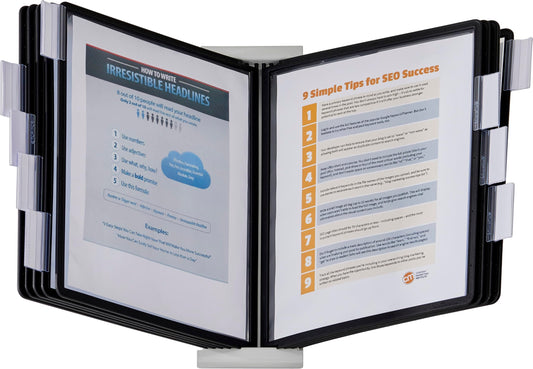 Durable Instaview20 Pocket Expandable Desktop Reference System - Letter Size 10 Double-Sided Panels - Black Color Borders