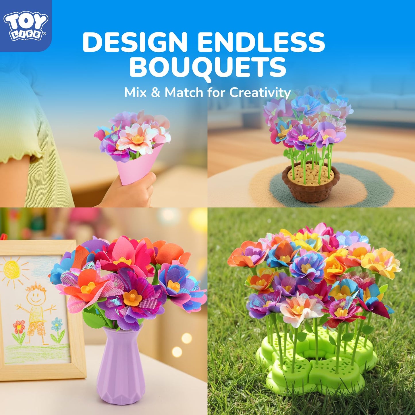 TOY Life DIY Flower Bouquet Making Kit for Girls: Creative Fabric Flower Craft Kit for Kids Age 4-8, Birthday Valentines Educational Gift for Kids Age 5 6 7