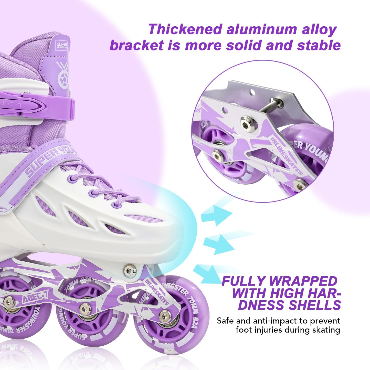 SUPER YOUNGSTER Adjustable Inline Skates for Boys Girls Ages 4-12 with Light Up Wheels, Roller Skates Blades for Youth Kids Indoor & Outdoor Beginners