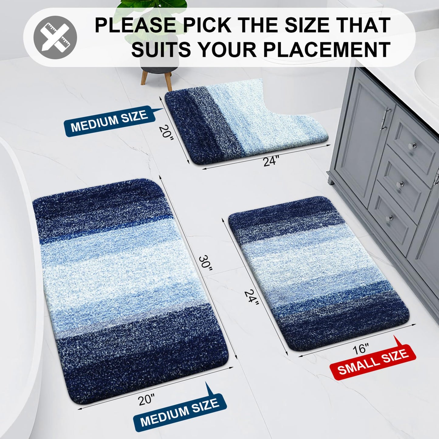 Arotive Microfiber Bathroom Rugs, Shaggy Soft and Absorbent Bath Rug, Non-Slip, Thick Plush Machine Washable Dry Bath Mats for Bathroom, Tub and Shower, 34x21, Blue, Rectangular