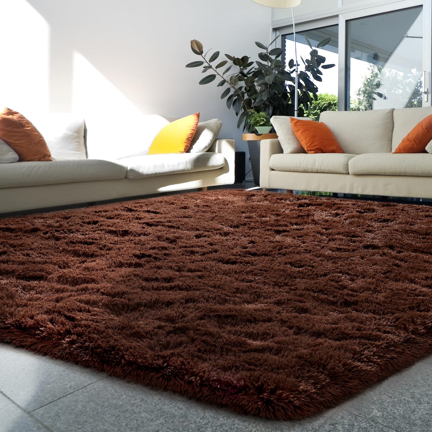 HOMORE Living Room Rug 6x9 Area Rug, Brown Rugs for Living Room Bedroom, Large Fluffy Rugs Super Soft Carpet for Kids Room Classroom Dorm Home