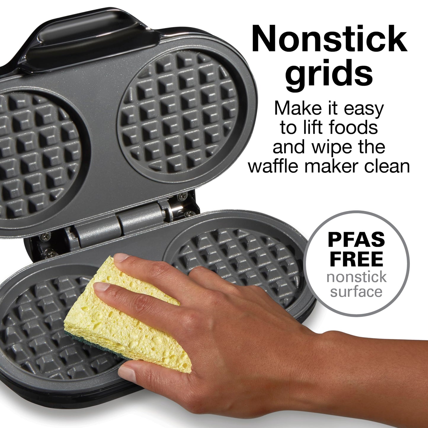 Proctor Silex Double Mini Waffle Maker Machine with 4” Round Non-stick Grids, Makes 2 Personalized Individual Breakfast Keto Chaffles and Hashbrowns, Compact, Black (26102)