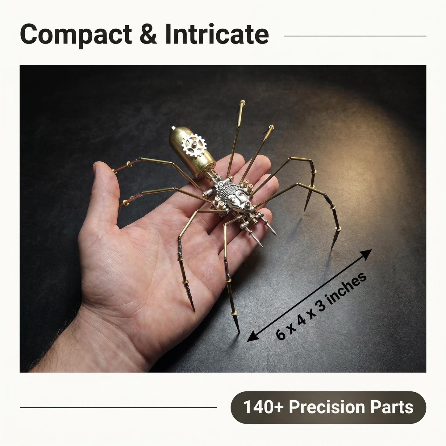 3D Steampunk Mechanical Insect Puzzle Kit - DIY Metal Assembly Model for Adults, Unique Retro Brass Sculpture Craft for Home Office Decoration (Frons Spider)