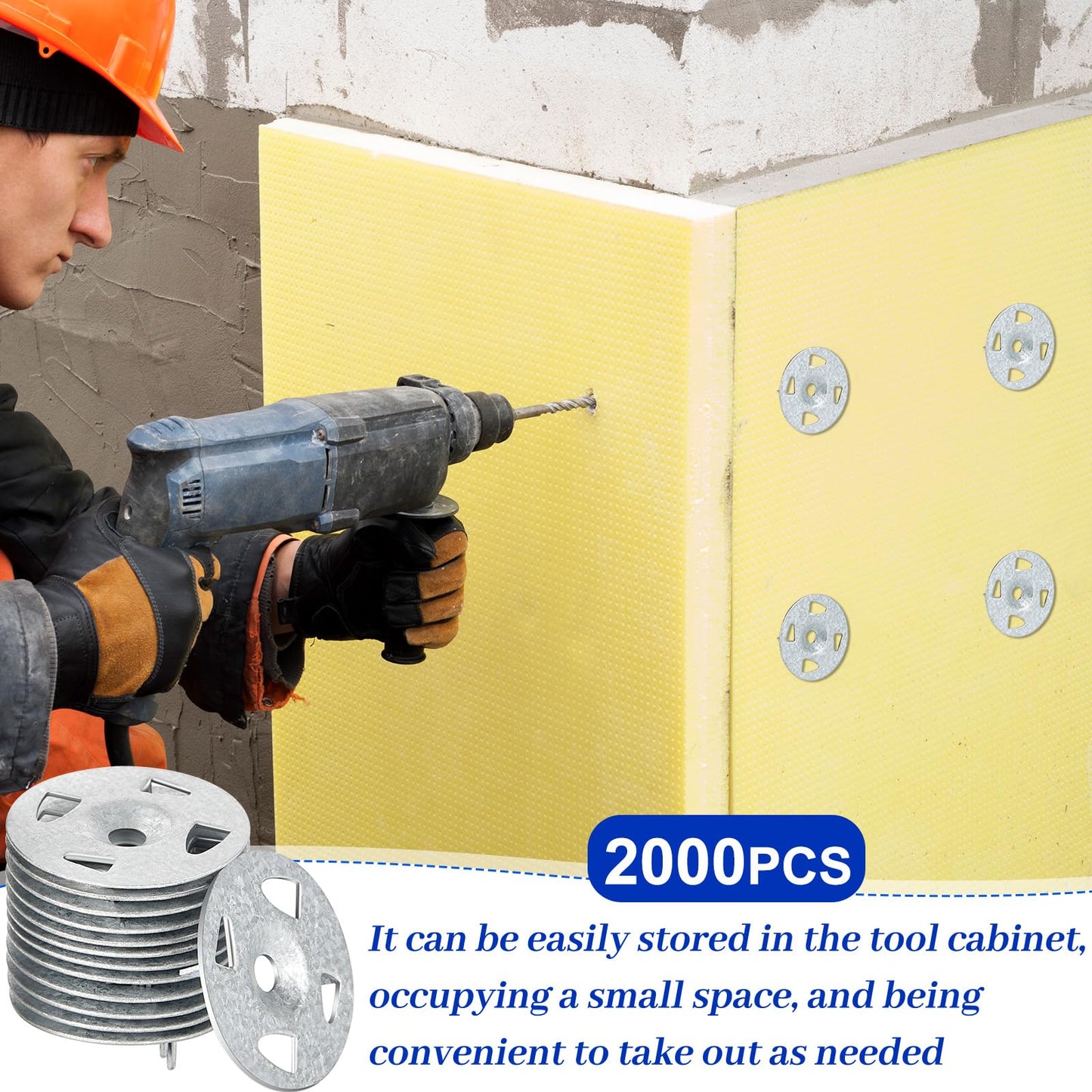 Washers for Installation of Foam Board Panels 1-1/8 Inch Galvanized Steel Washer for Fixing Fastening Installation(2000 Pcs)