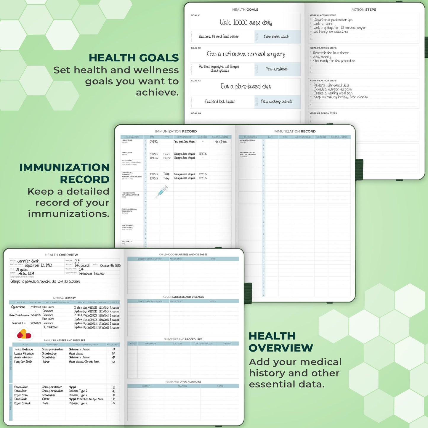 Clever Fox Large Medical Planner 12-Month – Medical Notebook, Health Diary, Wellness Journal to Track Health – 12 Months, 7x10.5″ (Forest Green)