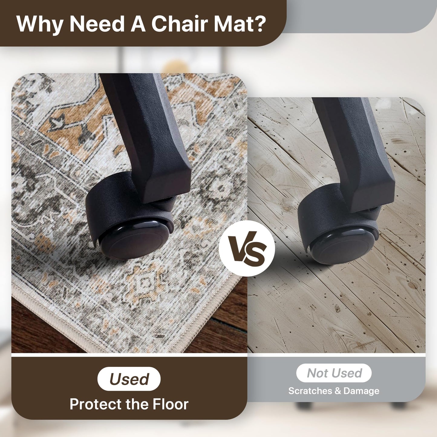 48"x72" Office Chair Mat for Hardwood Tile Floor, Under Desk Carpet Protector for Rolling Computer Chair Mat, Machine Washable Area Rug, Anti-Slip 1/5" Thick Low Pile Thin Vinyl Floor Mat, Taupe