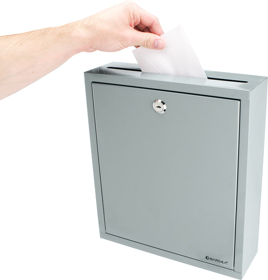 Barska Wall Mount Multi-Purpose Locking Mail Suggestion Drop Box with Key Lock for Home Office Classroom - Dropbox - Mail - Wall Mounted lock box - Metal box with lock - Suggestion Box with Slot