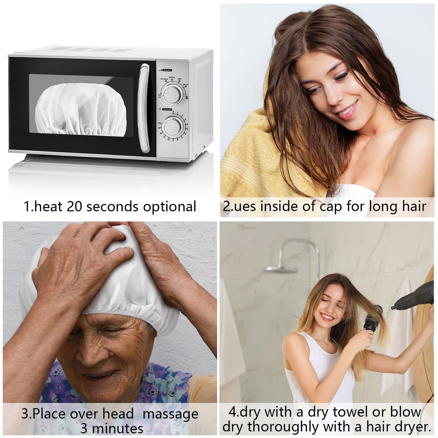 15 Pcs Waterless Shampoo Caps for Women Bedridden Patients Rinse Free Dry Hair Wash Caps Microwaveable Shower Cap Disposable Health Care Products Dementia Product for Elderly Bathroom Essentials White