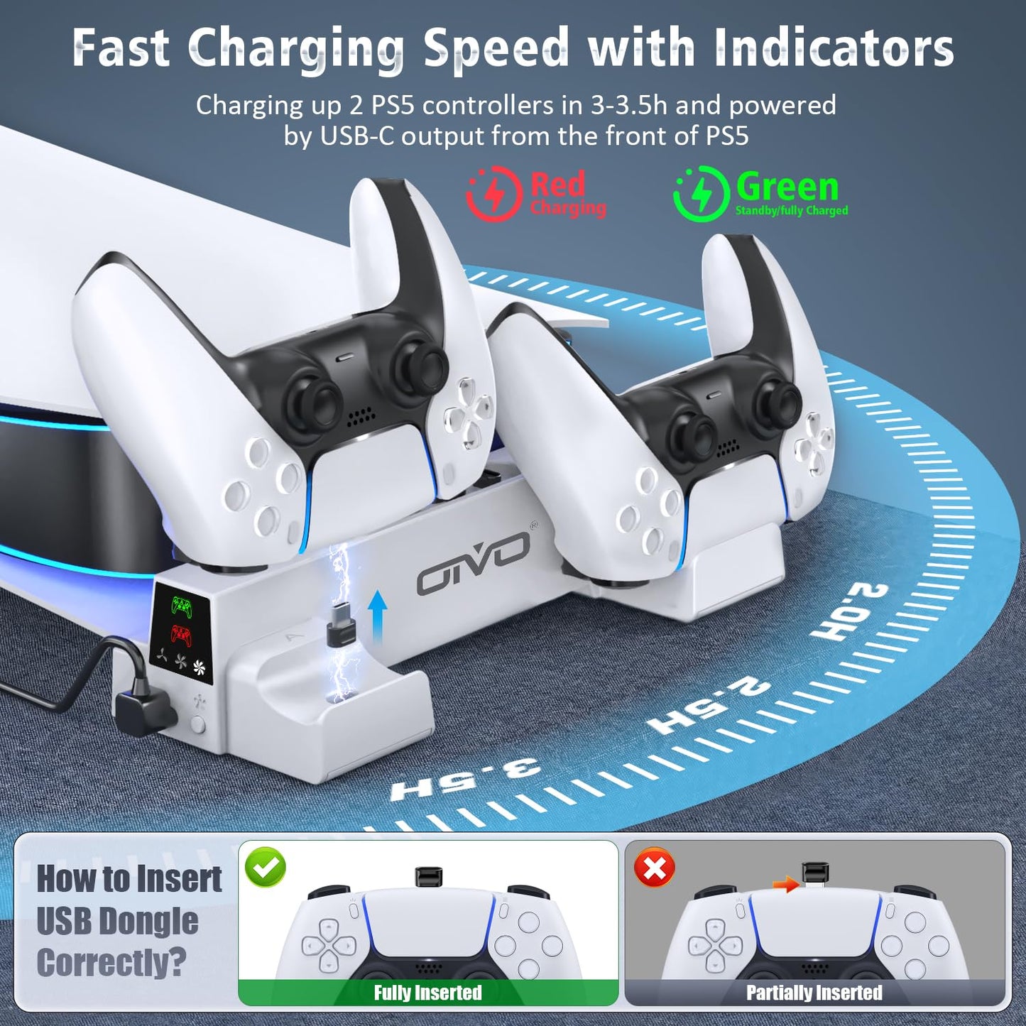 OIVO PS5 Horizontal Stand and Cooling Station with 3-Level Cooling Fan, Dual PS5 Controller Charger for PlayStation 5 Controller, Horizontal PS5 Cooling Stand