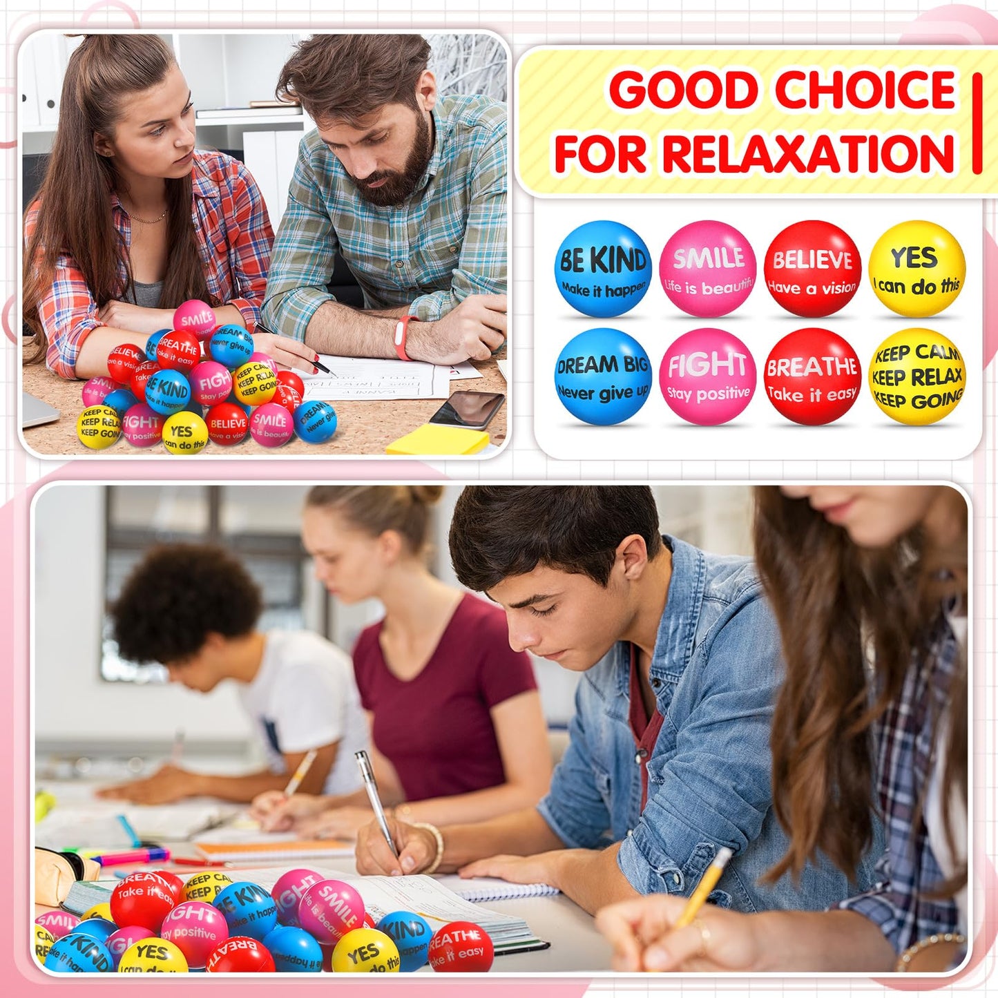 Liliful 48 Pieces Motivational Stress Balls Bulk for Adults Fidget Toys End of The Year Student Gifts Inspirational Squeeze Balls Employee Appreciation Gift Adult Goodie Bag 2. 2 Inch(Bright Colors)