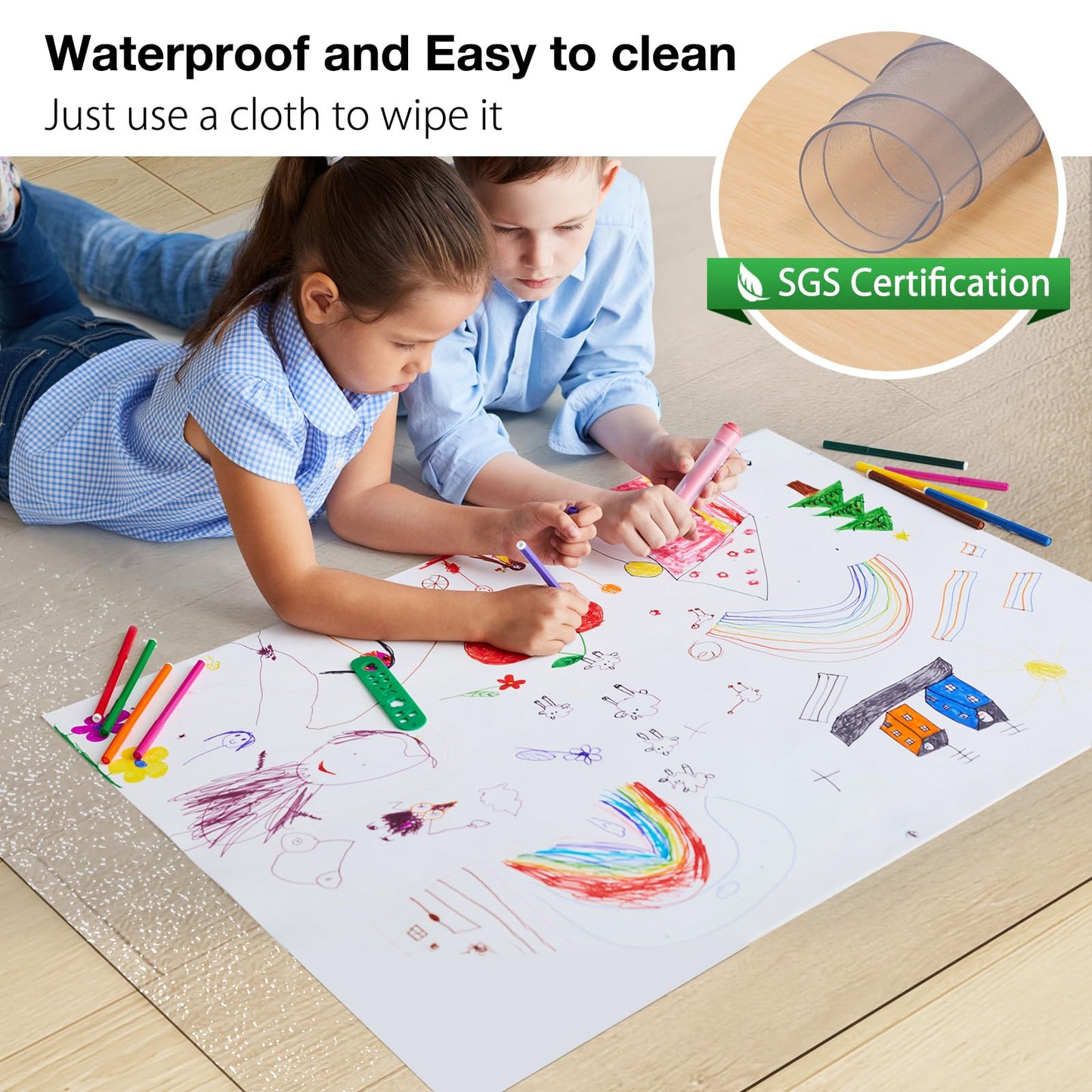 Mymeely Floor Mat for Home, 5'x7' Upgraded Clear Area Rug for Dining Room, Non-Slip Hard Floor Living Room, PVC Waterproof Vinyl Floor Protector Mat, Large Plastic Under Bedroom, Kitchen, Table