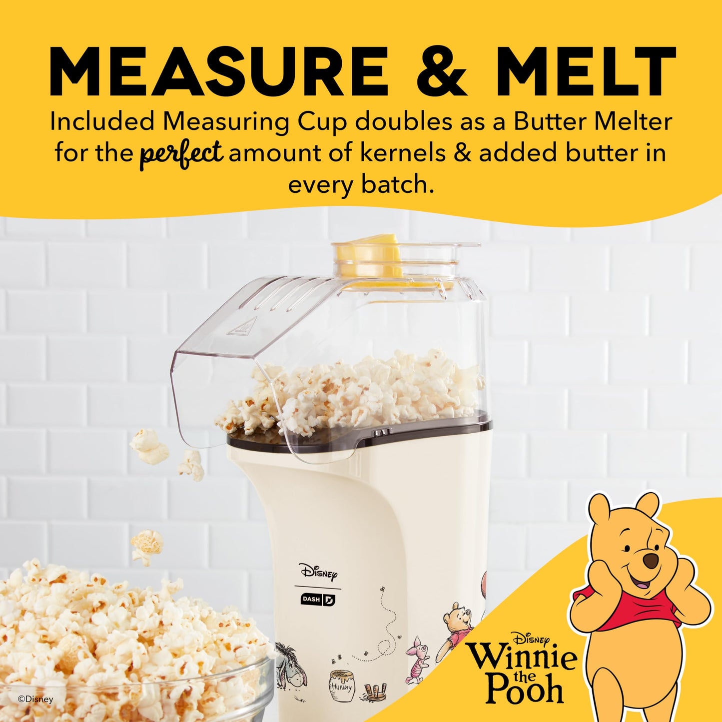 Disney Dash Fresh Pop Popcorn Maker - Oil-Free, Air Popcorn Popper - With Measuring Cup & Recipe Guide - Perfect for Movie Nights - 16 Cups, Winnie the Pooh