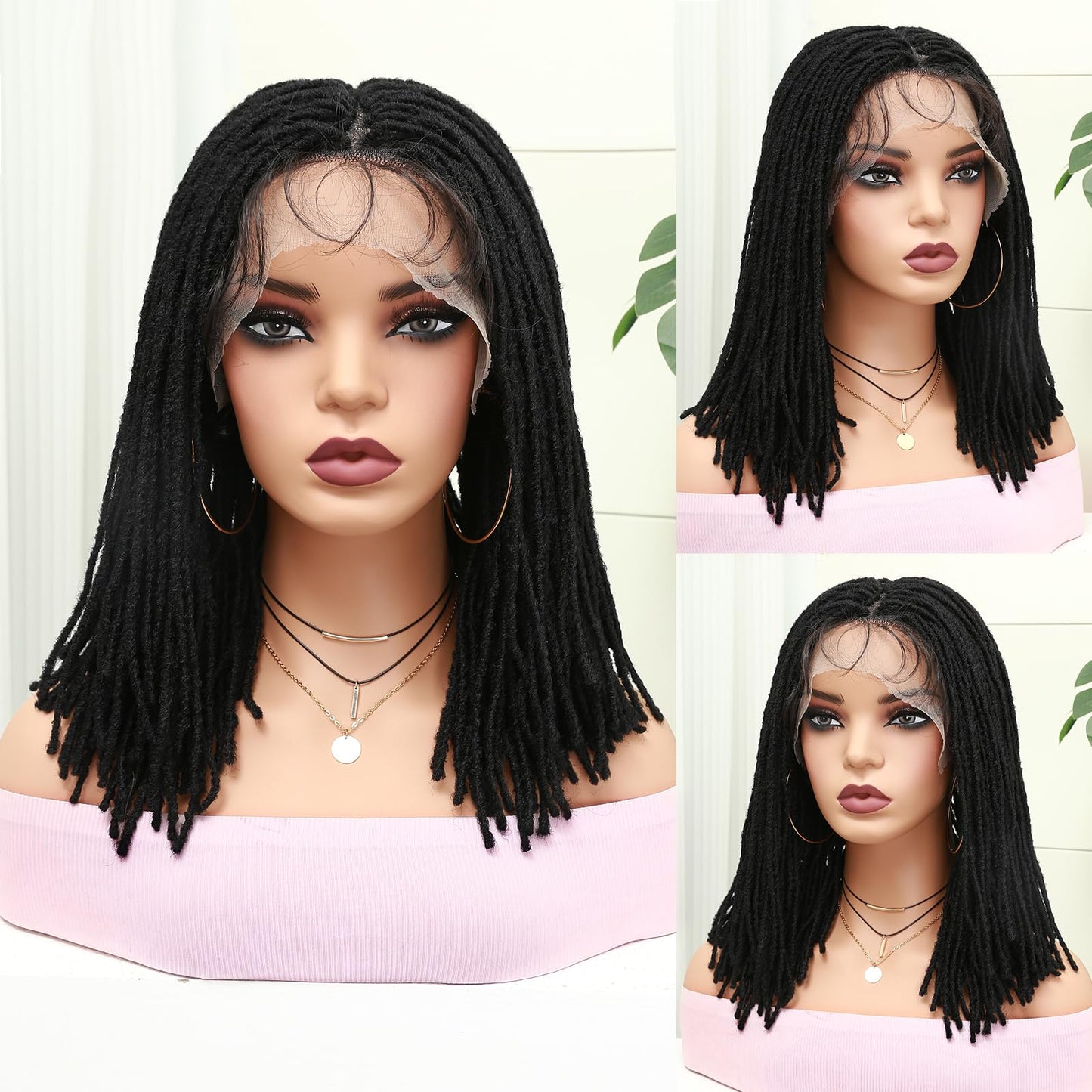 Lady Miranda Full Lace Dreadlock Wig with Baby Hair Pre Plucked Knotless Square Part Faux Locs Wig Braided Wigs for Black Women Full Double Lace Wig Dreadlocks Crochet Hair for Black Women