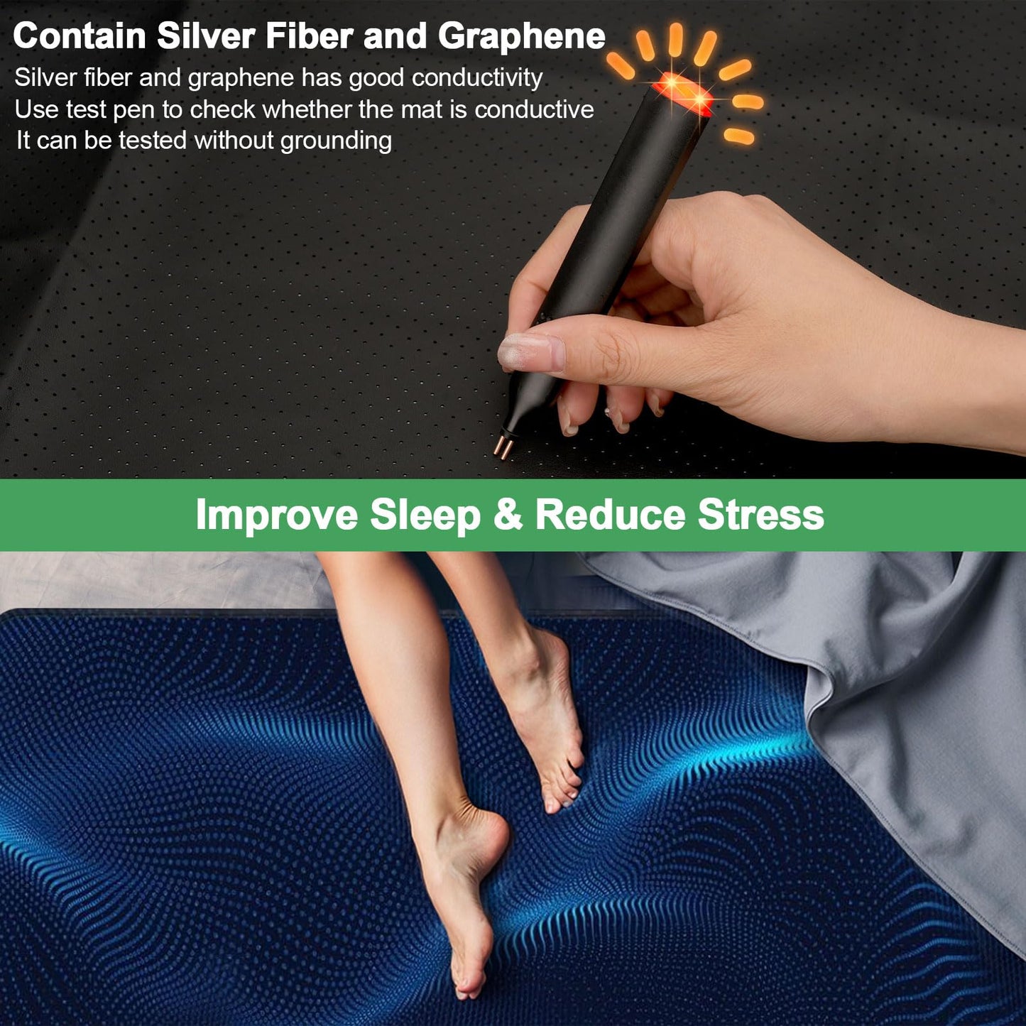 Grounding Mat for Bed,Grounding Mattress Pad with Cord,Grounding Mat, Grounding Sheets (King, 76"x27")