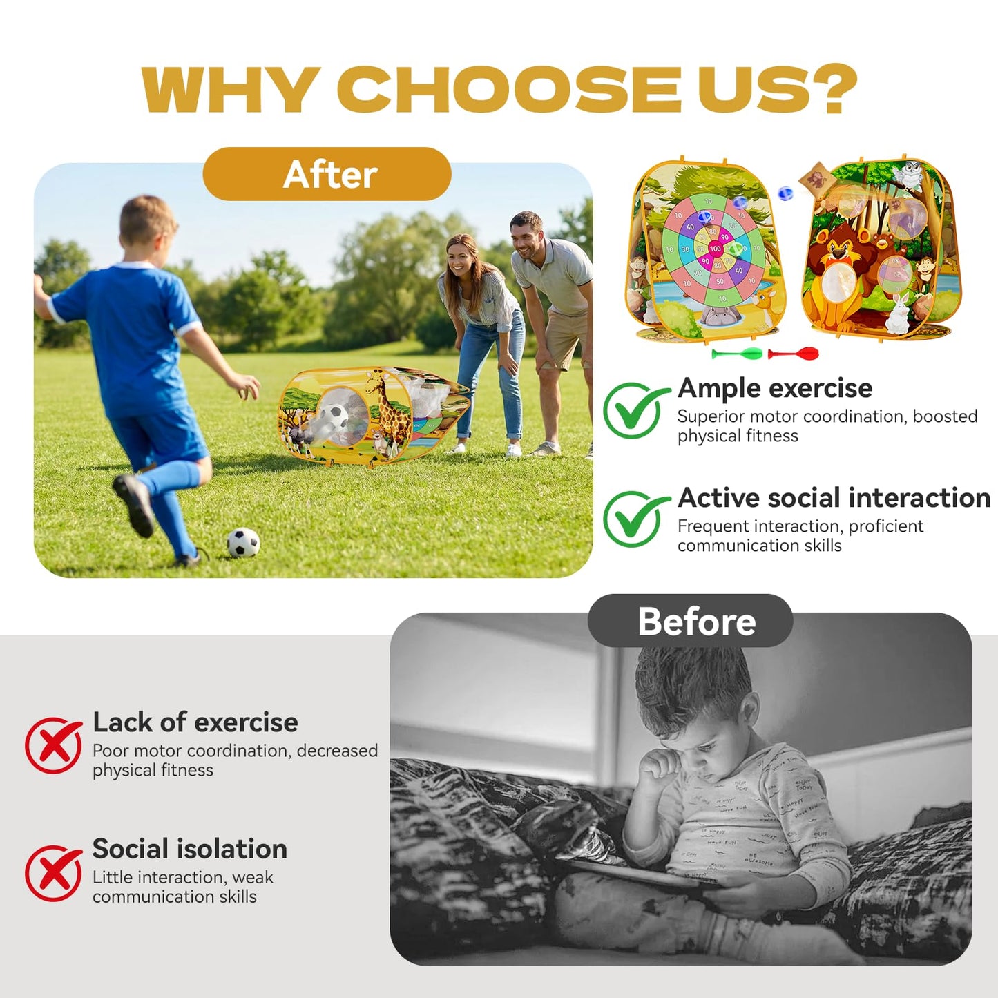 4 in 1 Animal Bean Bag Set for Kids Cornhole Board Game with Dart Board for Toddlers Outdoor Family Party Game Backyard Beach Lawn