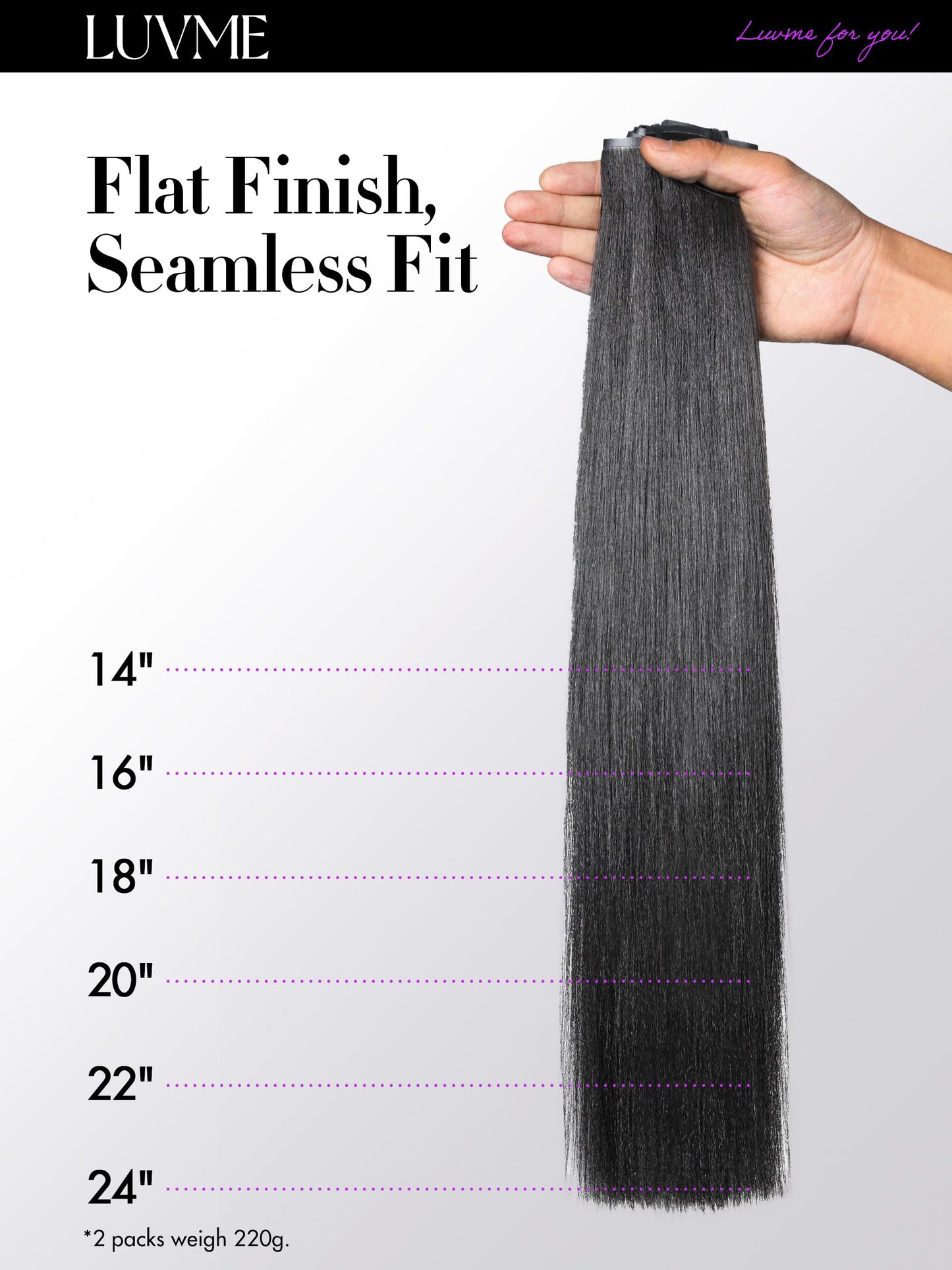 LUVME Yaki Straight Seamless 110g 7Pcs Clip in Hair Extensions Full Max with 18inch Remy Human Hair Extensions, Natural Black 100% Real Soft Human Hair Extensions