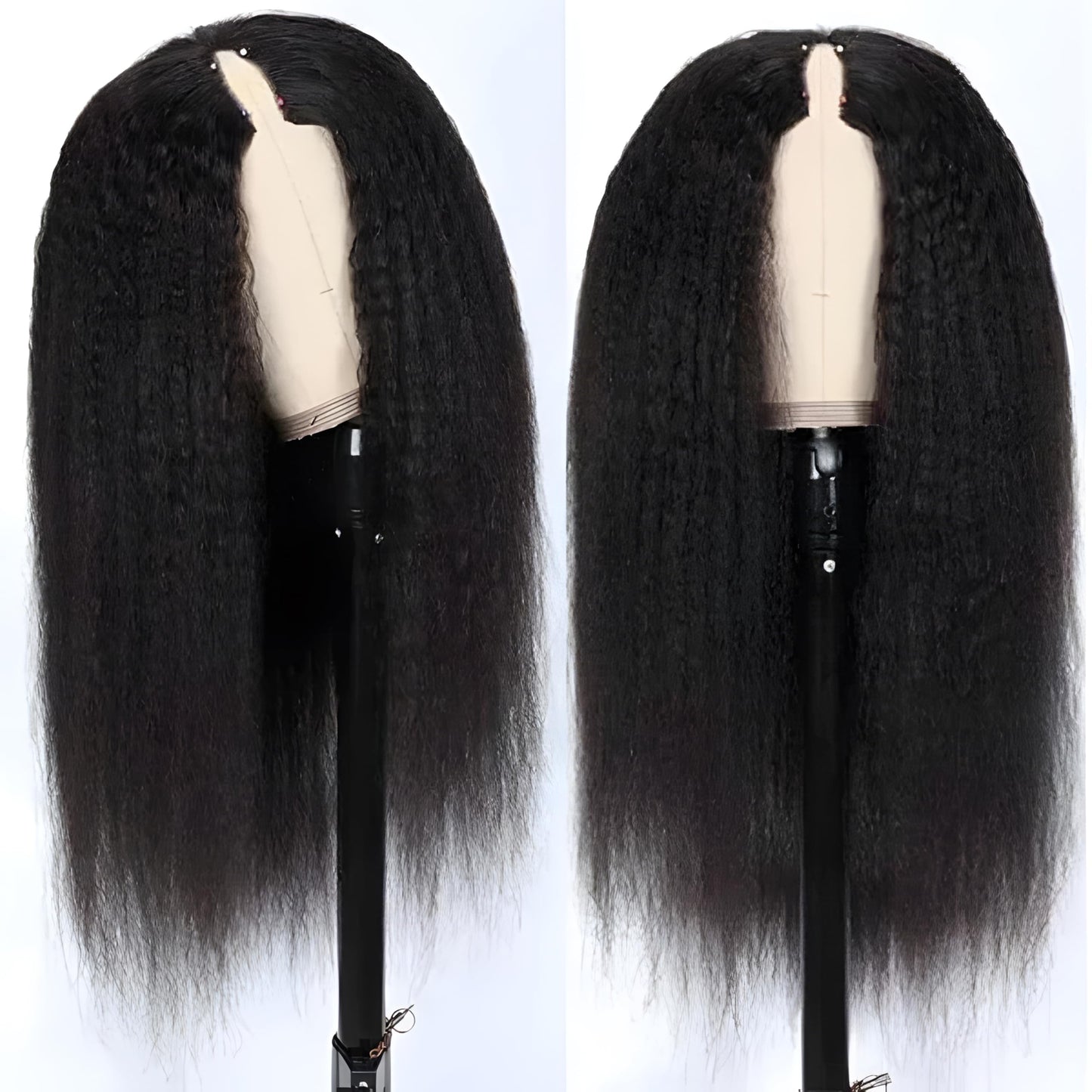 Prtyopp V Part Wig Human Hair Kinky Straight Vpart Human Hair Wig Upgrade U Part Wig Yaki Straight Clip in Half Wigs for Black Women Human Hair Glueless No Leave Out 180% Density Natural Color 16 Inch