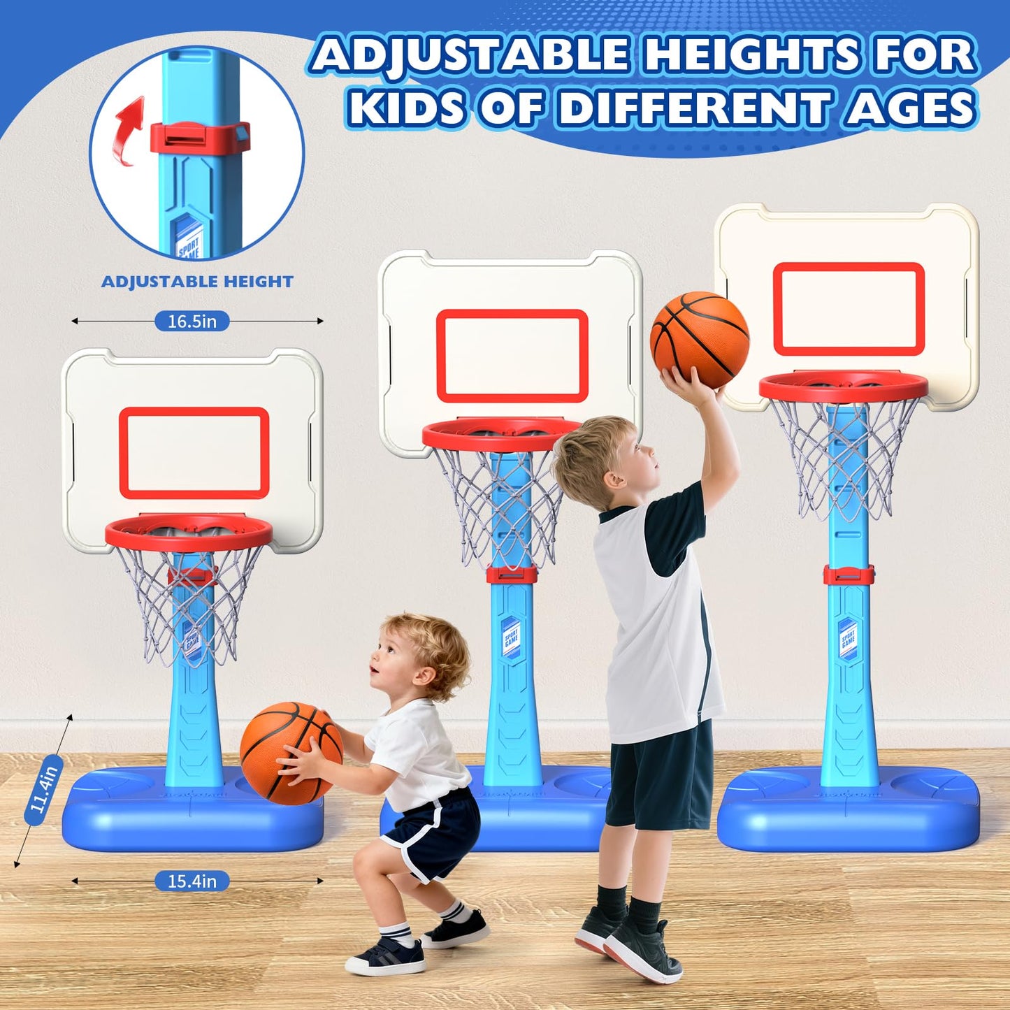 ShyLizard Toddler Basketball Hoop Indoor, Height Adjustable Poolside Basketball Hoop