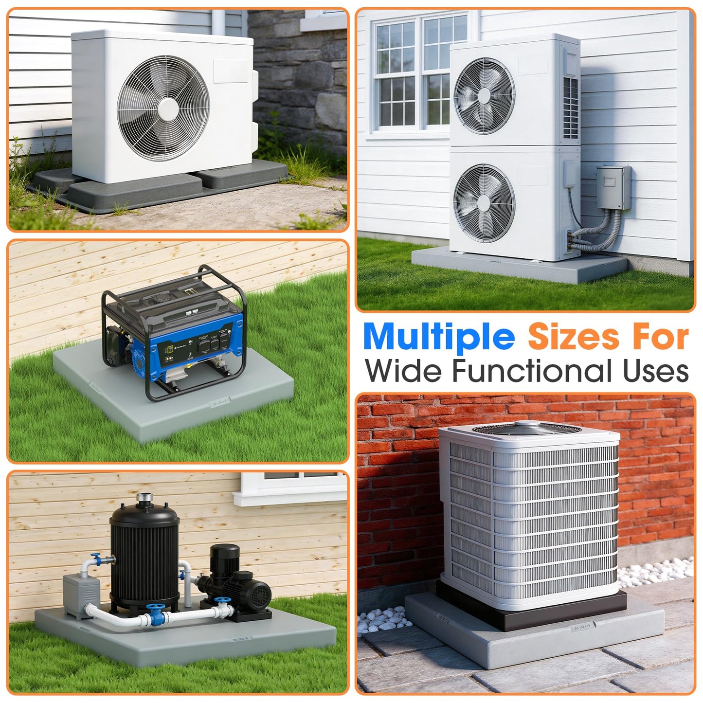 Toutgood Mini Split Pad for Condenser: Ground Base for Air Conditioner Outdoor Condenser Units, Plastic Equipment Pad for Ductless Minisplit Heat Pump Systems HAVC, Gra, 38'' x 18'' x 3''
