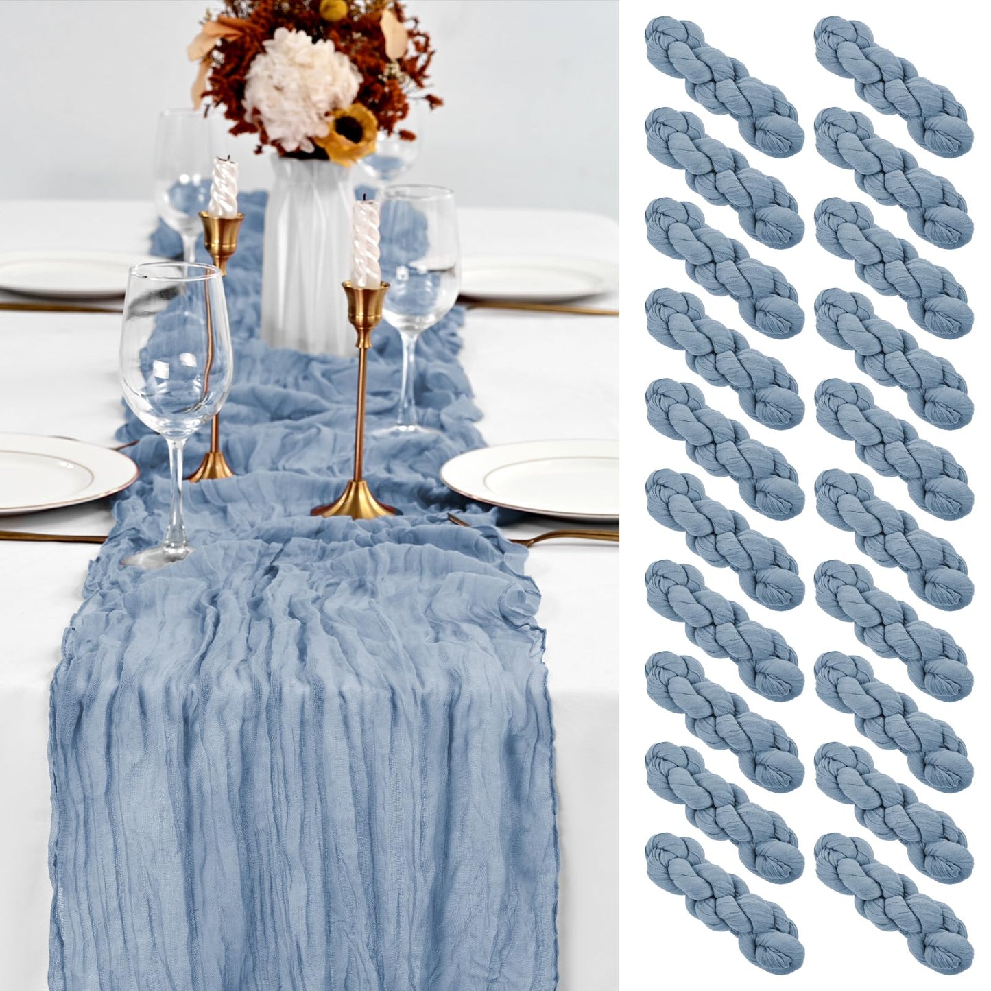 20 Pack Dusty Blue Table Runner 10Ft Cheesecloth Table Runner Boho Gauze Cheese Cloth Table Runners Romantic Long Sheer Fabric Table Runners for Wedding Party Bridal Shower
