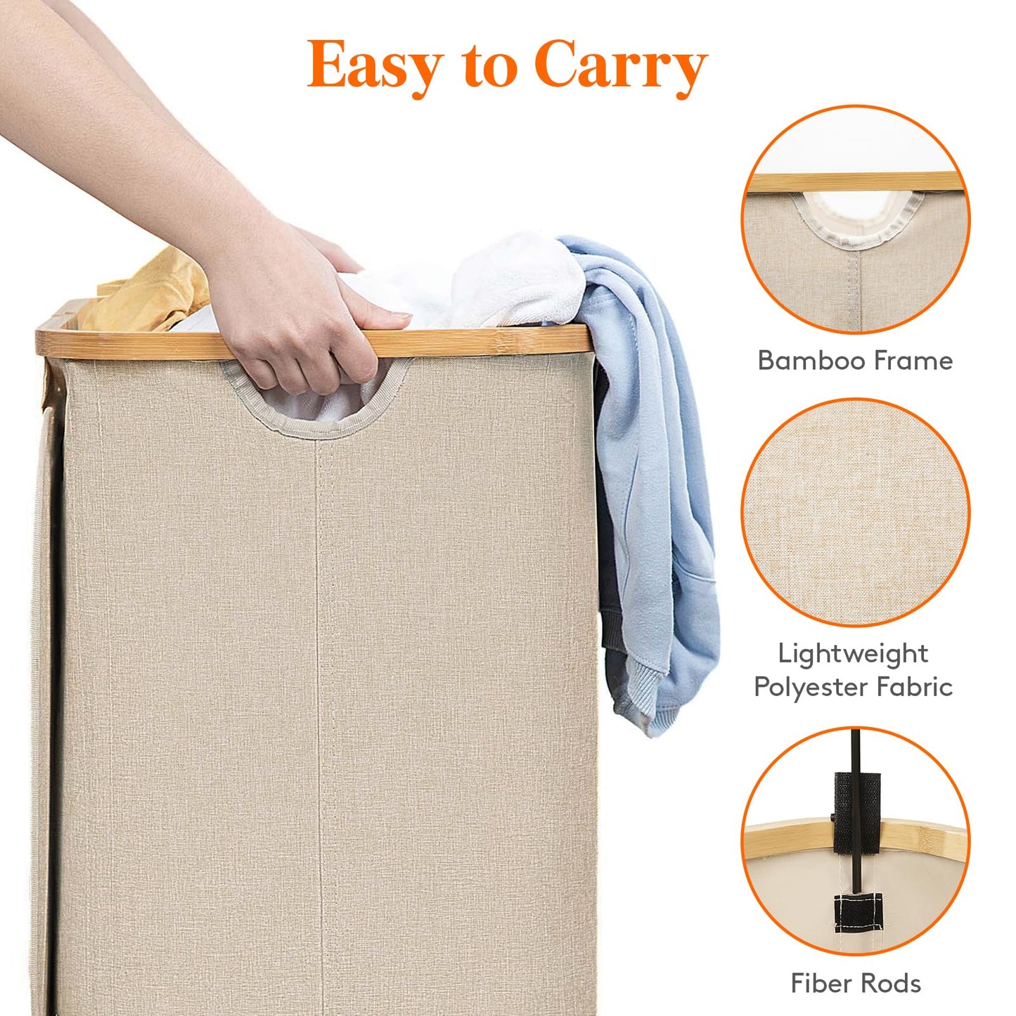Lifewit 150L Laundry Basket with Lid, Clothes Hampers for Laundry with Bamboo Handles and 2 Removable Bag, Large Foldable Laundry Hamper for Bedroom, Bathroom, Dorm, Laundry Room, Beige