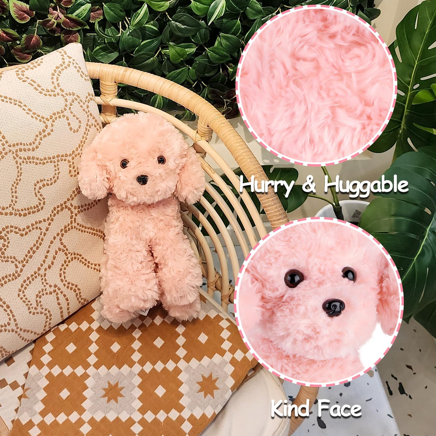 WEIGEDU Pink Puppy Dog Stuffed Animals Plush Toys, Pink Toy Poodle Bichon Frise Maltese Stuffed Dog Plush, for Girls, Kids, Babies, Birthday, Easter, Christmas -32cm
