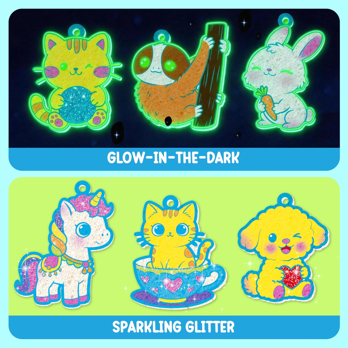 AGENTLAN Grow Your Own Puffy Pets 50+Piece DIY Art Kit for Kids Ages 4-8, Screen-Free Craft with Glow-in-the-Dark & Glitter Effects