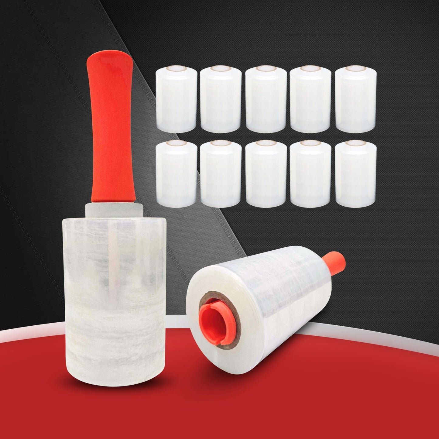 12 Pack Industrial Strength Mini Hand Stretch Wrap with 2 Plastic Handles, 60 Gauge Thick, 5" x 1000 Ft Roll, Shrink Wrap Roll for Moving Pallets, Plastic Wrap for Packing, Heavy Duty Stretch Film