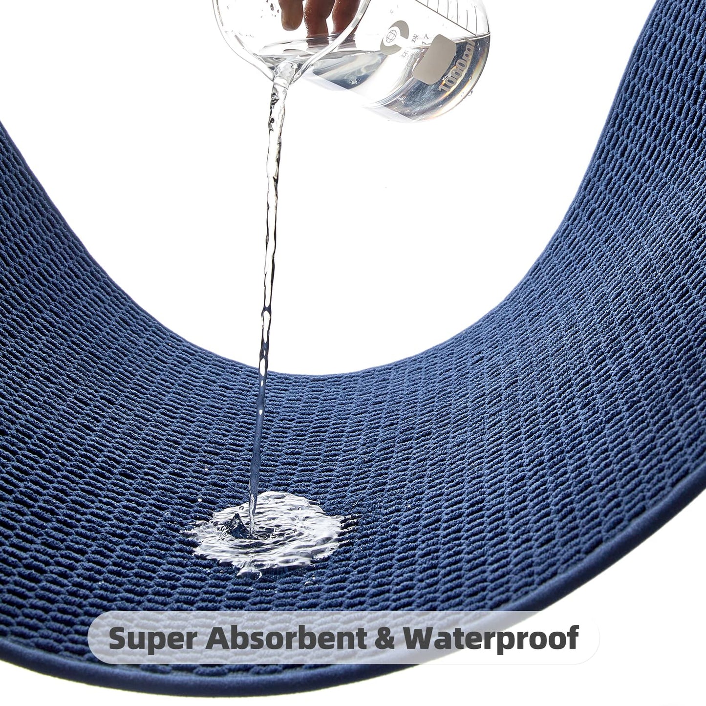TYUU Bathroom Rugs Non Slip Washable, Super Absorbent Thin Bath Mat Quick Dry Low Pile Bathroom Rug, Navy Blue 24"x36"