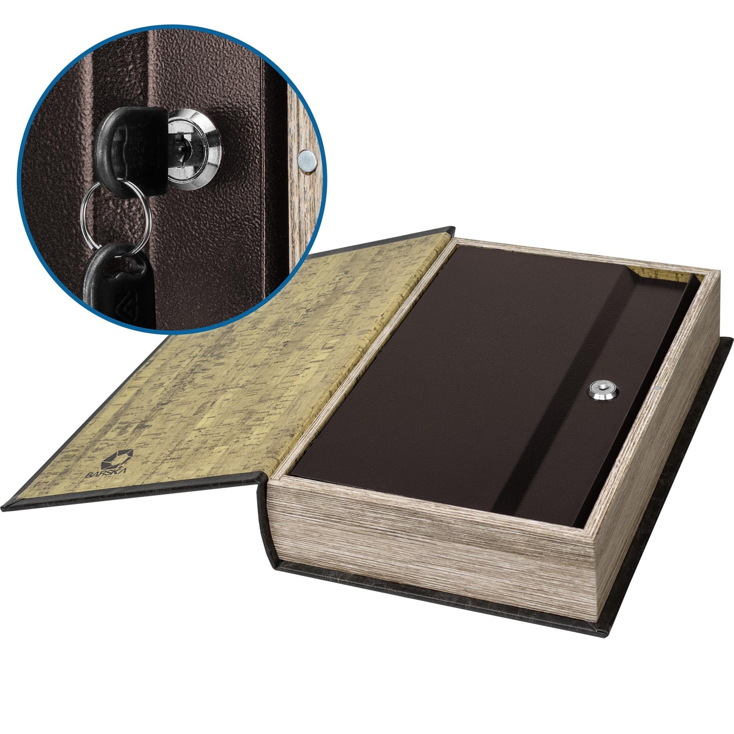 Barska Large Antique Book Lock Box with Key Lock , 8.75" x 2.75" x 13", black