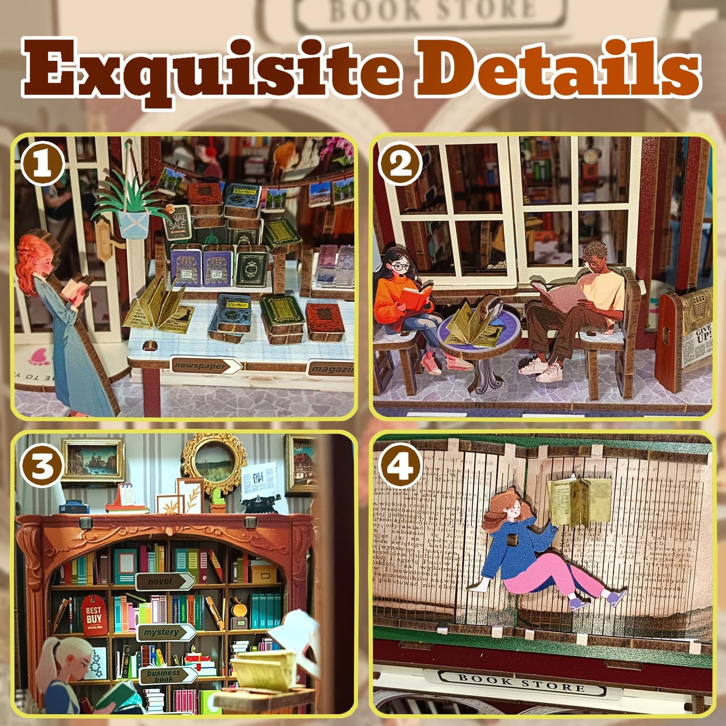 3D Wooden Puzzles for Adults, DIY Wooden Tiny House Building Set Crafts for Adults, Bookstore(148 Pcs)